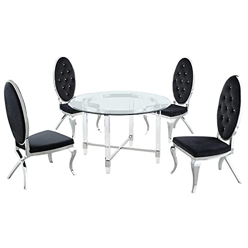 5-Piece Modern Dining Set with Tempered Glass Round Table & Stainless Steel Frame - Perfect for Small Spaces, Apartments, and Contemporary Home Decor