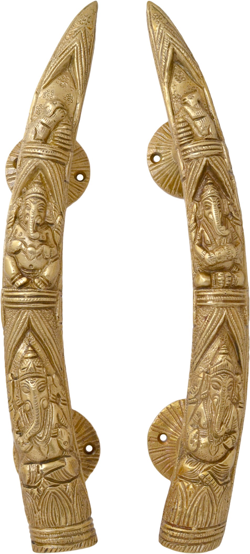 Handcrafted Brass Tuskar Style Ganesha Door Handles - Set of 2 - Elegant Indian Home Decor for Bedroom & Living Room Doors