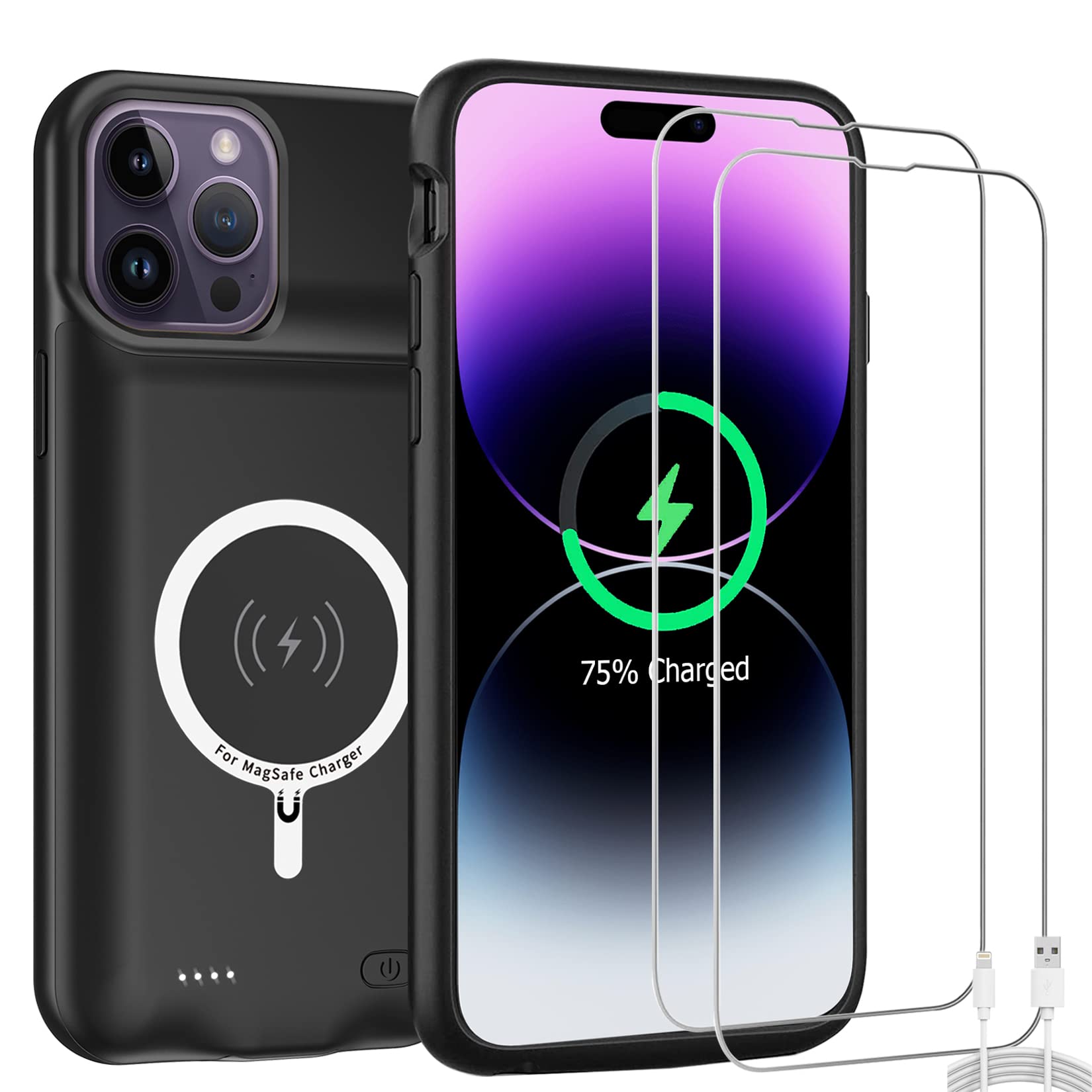 10800mAh iPhone 14 Pro Max Battery Case - Rechargeable Protective Cover with Wireless Charging & CarPlay Support | Extended Power for Travel, Work & Outdoor Activities (6.7 inch, Black)