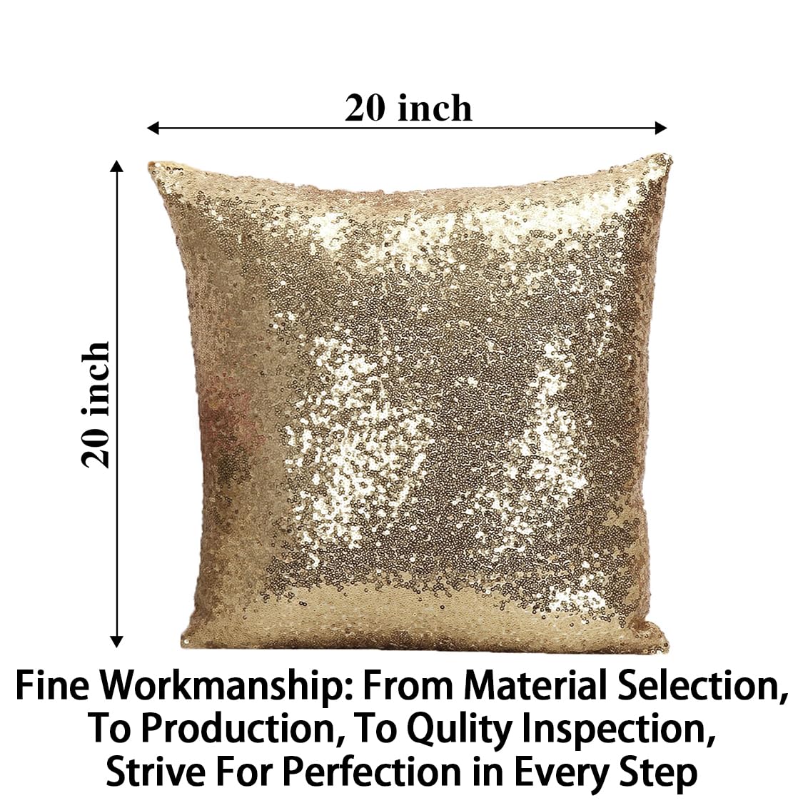 ShinyBeauty Sequin Pillow Case 20x20 Inches 2 Pack - Light Gold Glitter Decorative Throw Pillow Covers for Couch, Bed, Sofa - Sparkling Holiday Home Decor & Party Accents