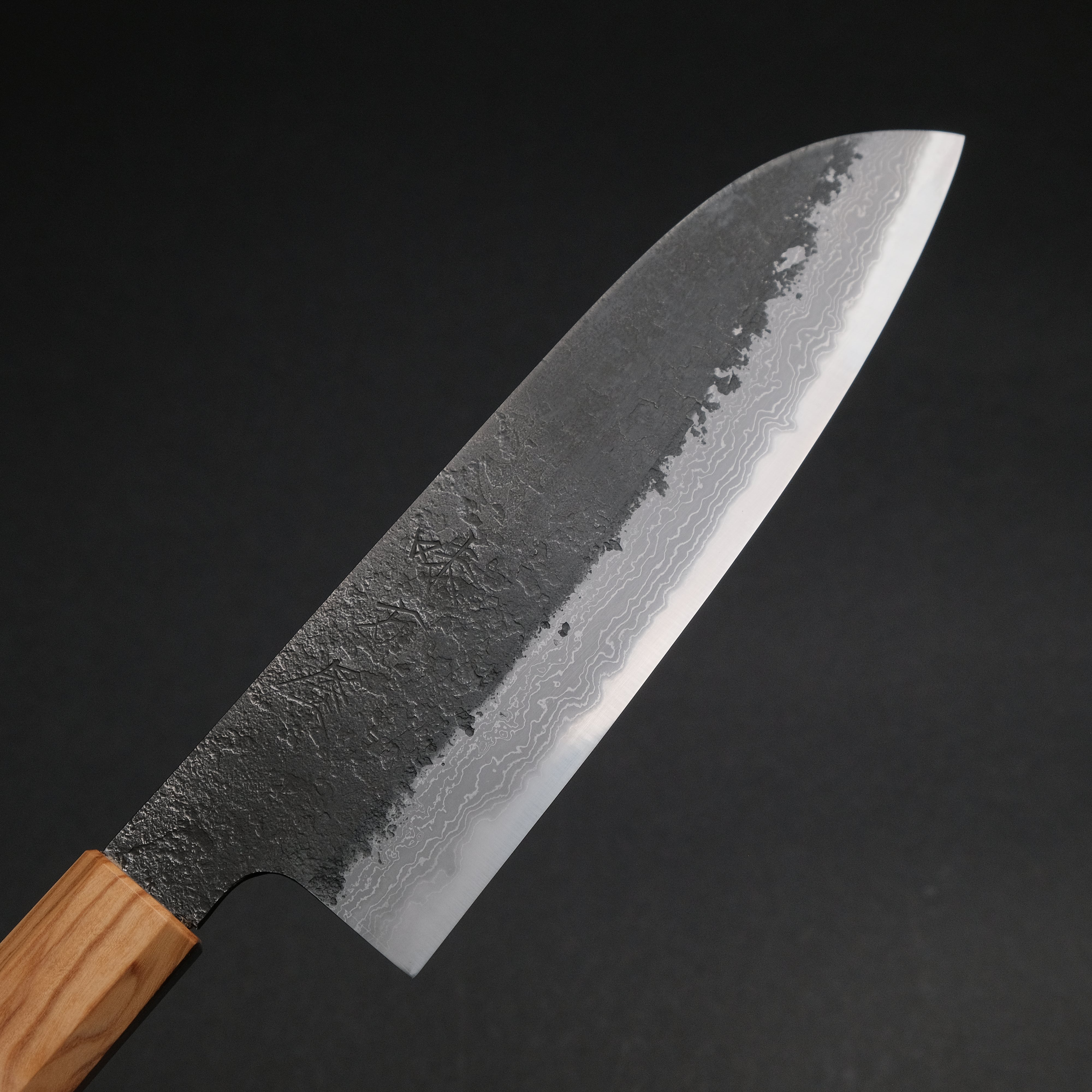 Premium Ajikataya White #2 Nashiji Damascus Santoku Knife 180mm - Olive Wood & Resin Handle (#49) - Perfect for Sushi, Vegetables & Meat Slicing - Japanese Chef's Knife for Home & Professional Kitchens