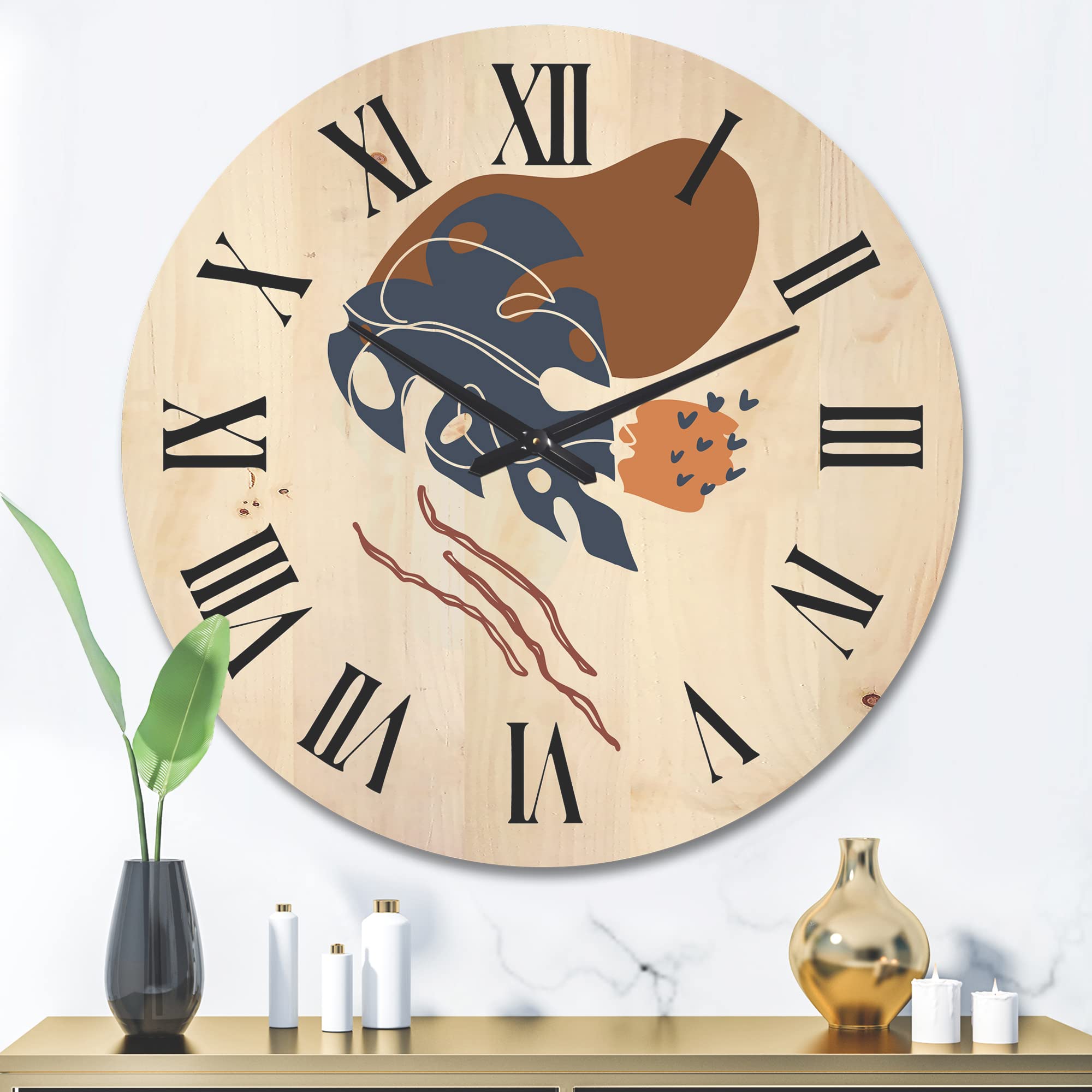 Modern Abstract Floral Wood Wall Clock - Large Decorative Botanical Wall Art with Geometric Shapes for Living Room, Bedroom & Office Décor | Perfect for Home, Office & Gift Giving