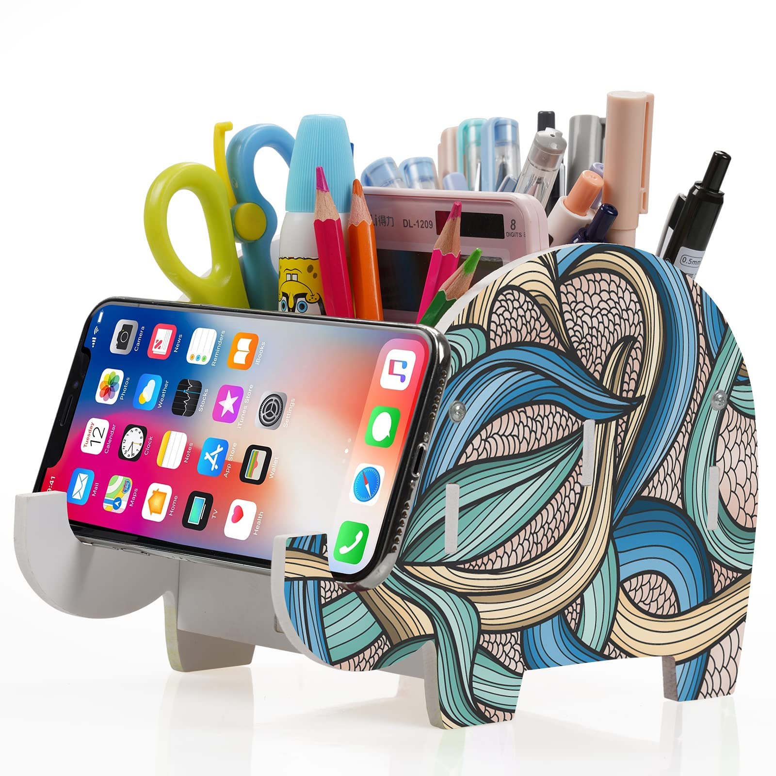 Cute Elephant Pen Pencil Holder - Desk Organizer with Phone Stand for Markers, Makeup Brushes & Office Supplies | Perfect Workspace Decor & Christmas Gift for Women, Men, Adults | Ideal for Home Office, Study Desk & Workspace Organization