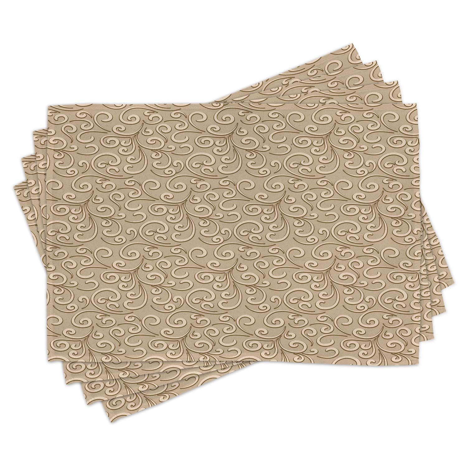 Ambesonne Beige Place Mats Set of 4 - Baroque Floral Swirls Damask Pattern Classic Victorian Style Washable Fabric Placemats for Dining Table, Standard Size French Beige - Perfect for Elegant Dinner Parties, Holiday Gatherings & Vintage Home Decor