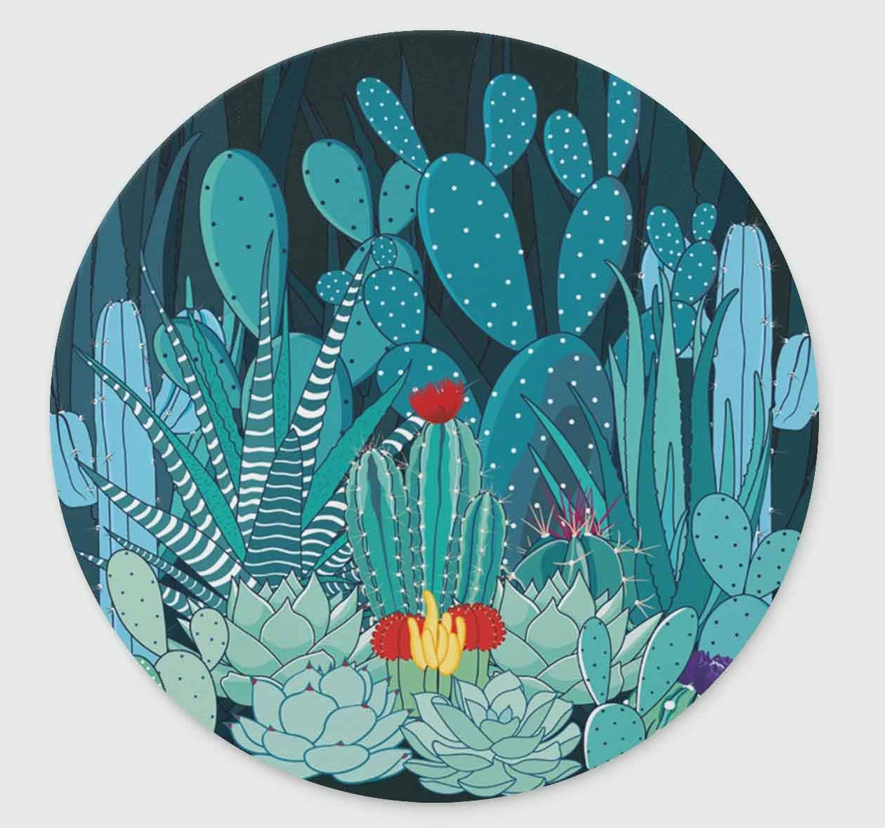 Non-Slip Rubber Round Mouse Pad with Cactus & Flower Design - 7.87 Inch Gaming Mouse Mat for PC, Laptop, Office & Home Workspace - Perfect for Gamers & Professionals