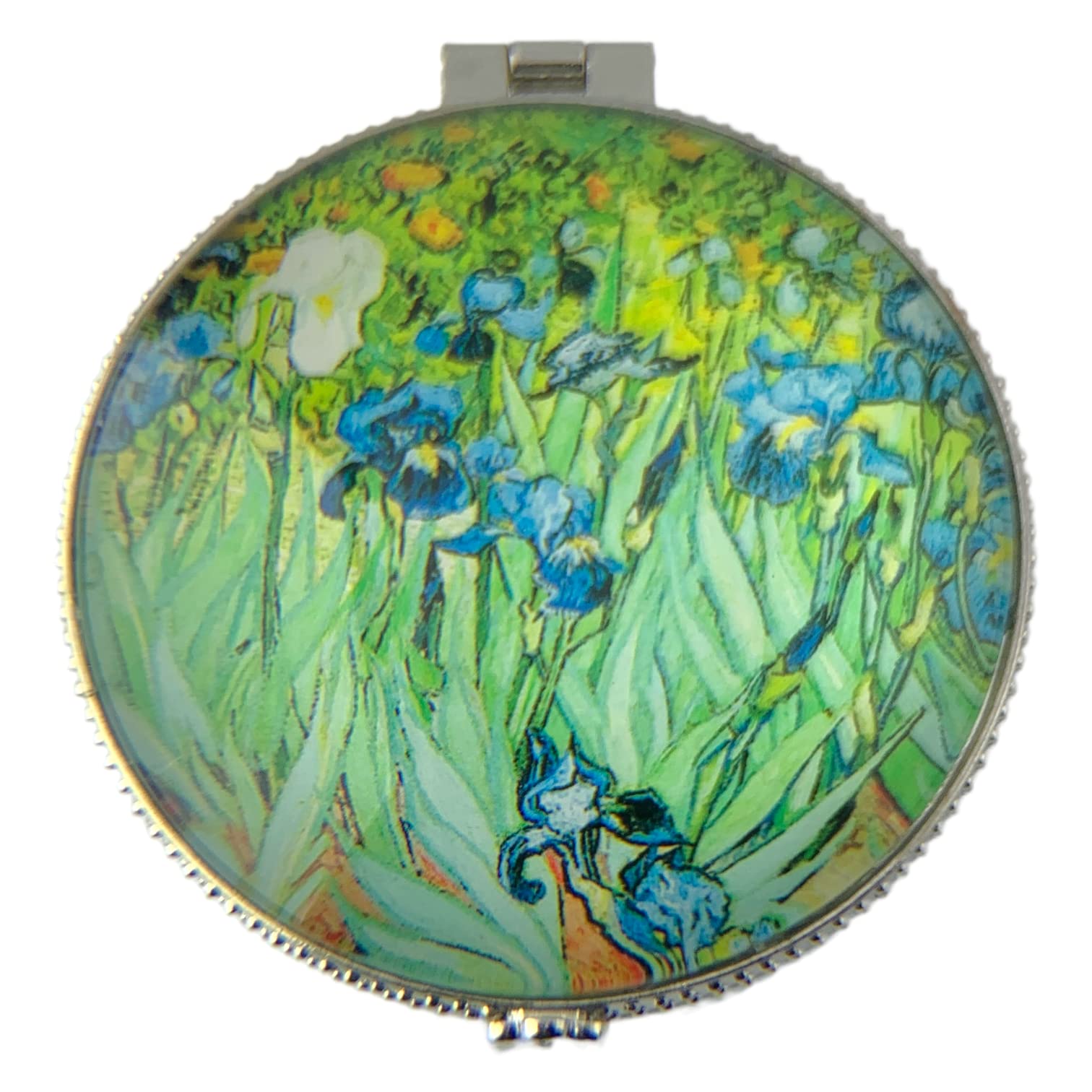 Van Gogh Iris Trinket Box - Handcrafted Ceramic & Glass Jewelry Storage (2.5 Inch Diameter) - Perfect for Rings, Earrings & Small Keepsakes - Elegant Home Decor & Gift Idea