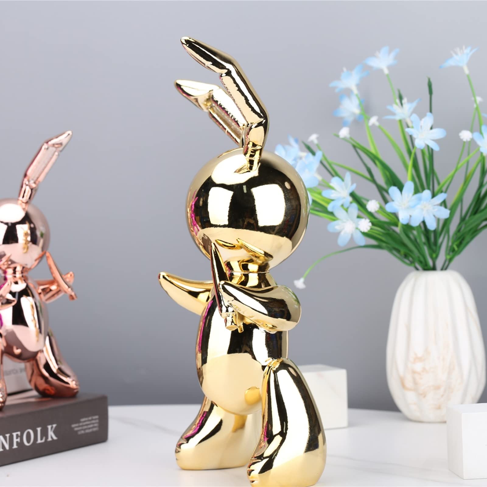 Cute Balloon Rabbit Animal Statue - 35Cm Gold Resin Sculpture for Home Decor | Perfect for Living Room, Bedroom & Gift Giving