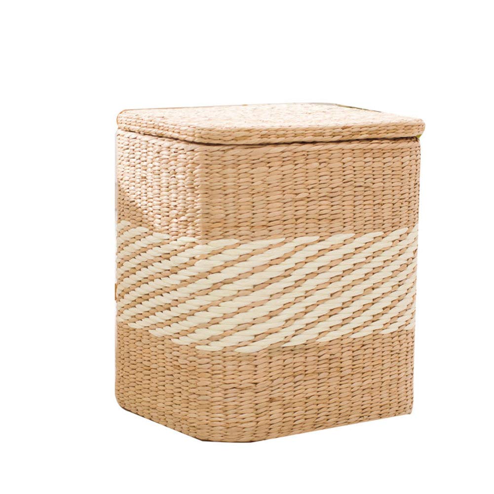 Handmade Straw Storage Ottoman - Rectangular Woven Storage Stool, Eco-Friendly Shoe Bench & Organizer Box for Living Room, Bedroom & Entryway