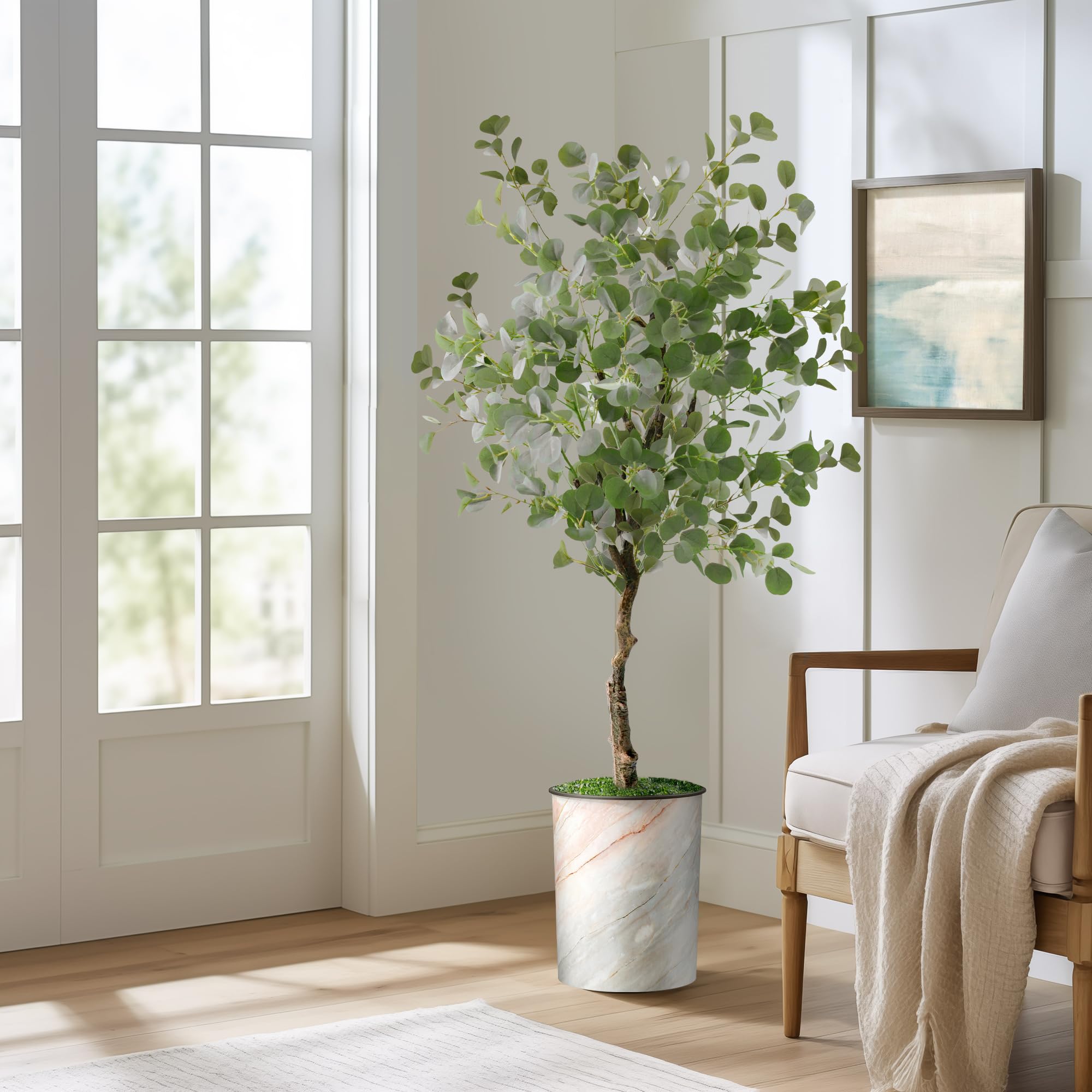 Modern Granite Effect Planter with Artificial Eucalyptus Silk Tree - 57