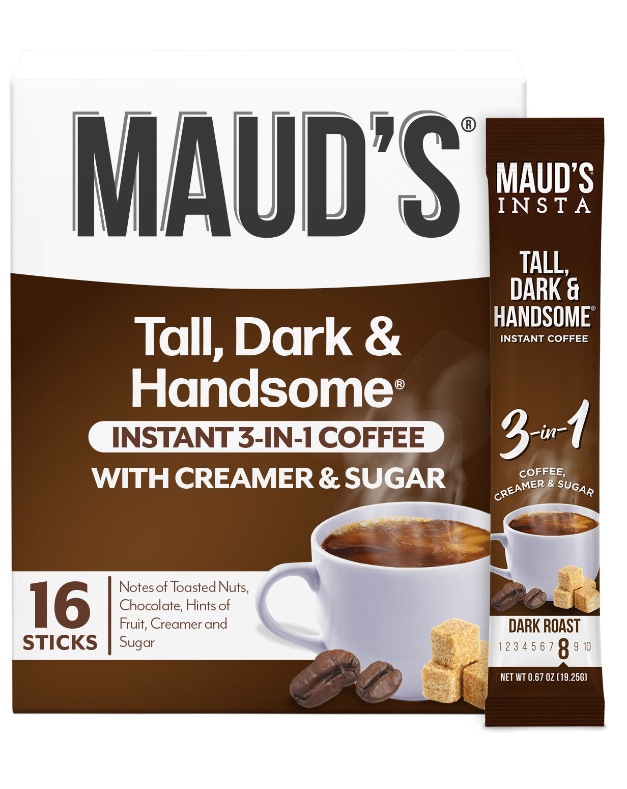 Maud's Instant Dark Roast 3-in-1 Coffee Mix - Rich & Bold Flavor for Home, Office & Travel - Perfect for Busy Mornings & On-the-Go Lifestyles