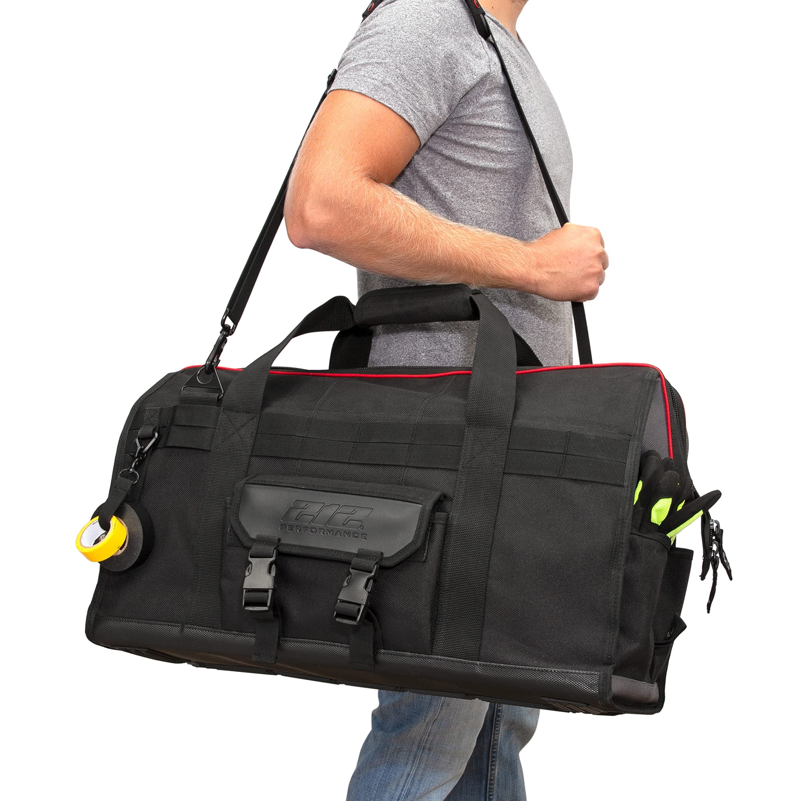 212 Performance 24-inch Heavy Duty Broad Mouth Tool Bag with 23 Pockets & 24 Tool Loops - PVC-Reinforced Durable Work Bag for Electricians, Plumbers & Construction Workers - Perfect for Job Sites, Workshops & Home DIY Projects