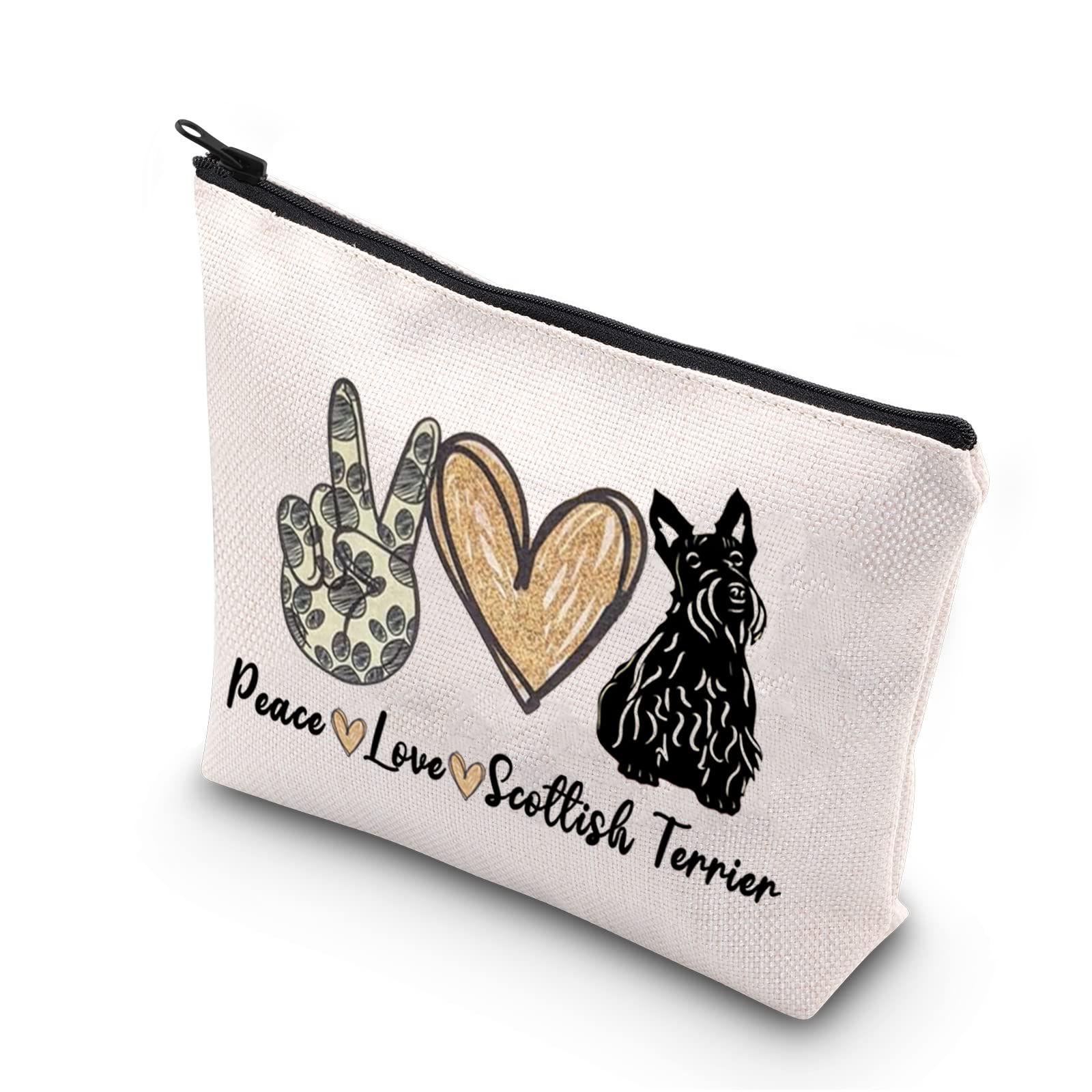 Scottish Terrier Themed Makeup Bag - Cute Puppy Gift for Dog Lovers, Beige | Perfect for Travel, Cosmetics Storage & Dog Mom Gifts