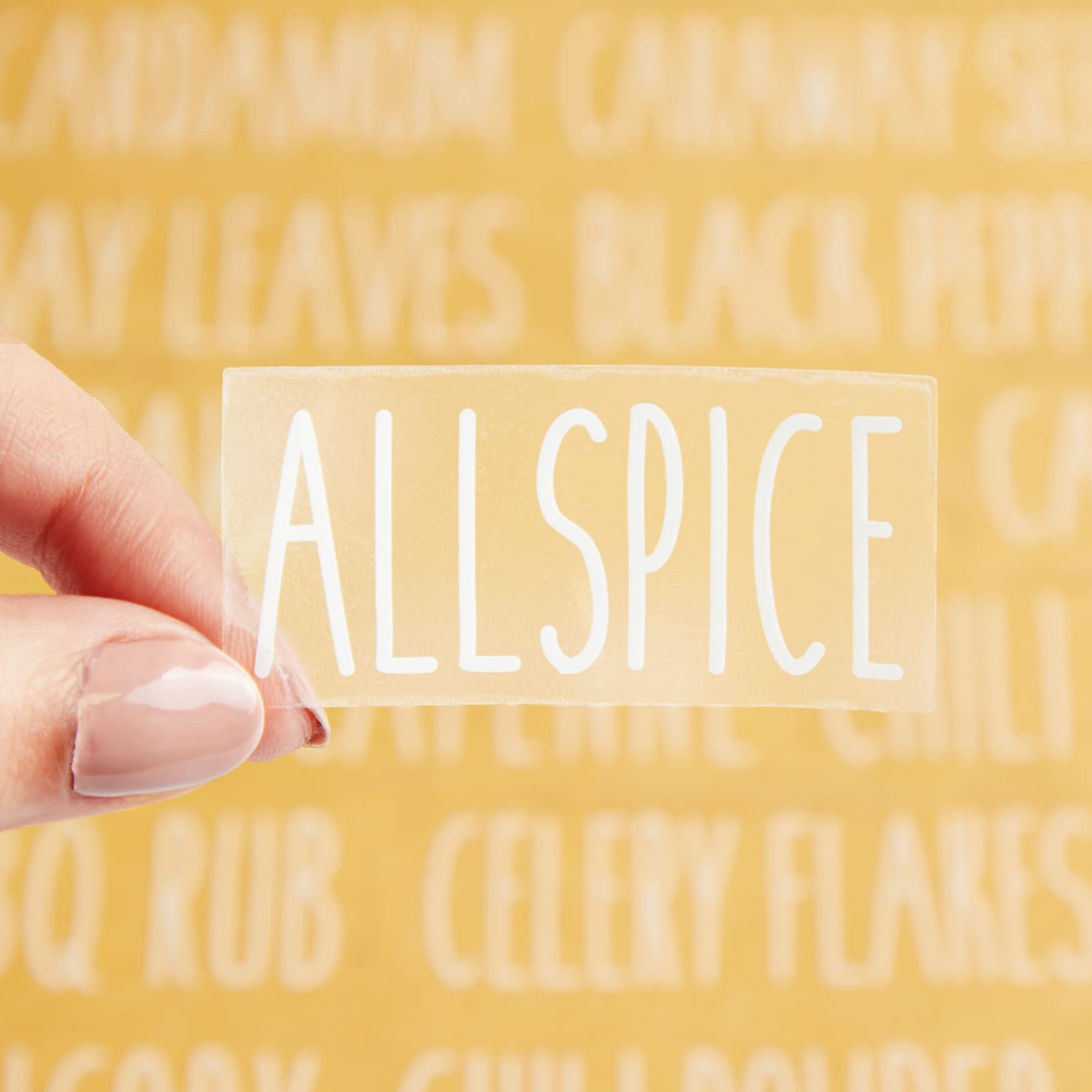Waterproof Clear Preprinted 145 White Spice Labels for Seasoning & Herbs - Durable Spice Jar Stickers for Pantry Organization & Kitchen Rack Storage - Perfect for Spice Jars, Mason Jars & Herb Containers