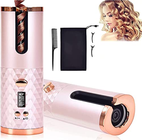 ORTOLY Wireless Automatic Hair Curler - USB Rechargeable Cordless Curling Iron with Ceramic Barrel, LCD Display & Adjustable Temperature for Safe Styling - Perfect for Home, Travel & Salon Use