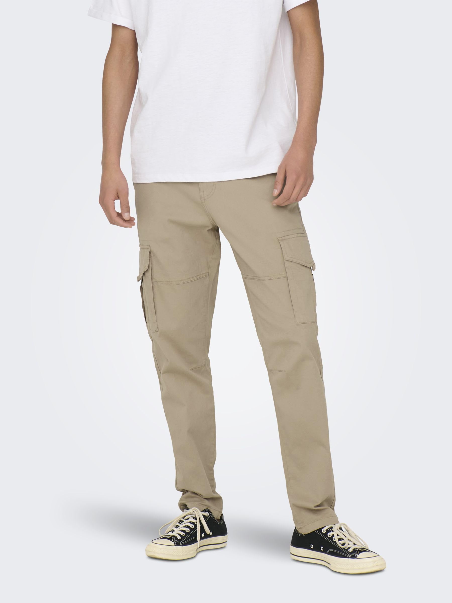 ONLY & SONS Onsdean Life Tap Cargo Pants 0032 - Men's Casual Cargo Pants with Multiple Pockets | Perfect for Outdoor Activities, Hiking, and Everyday Wear