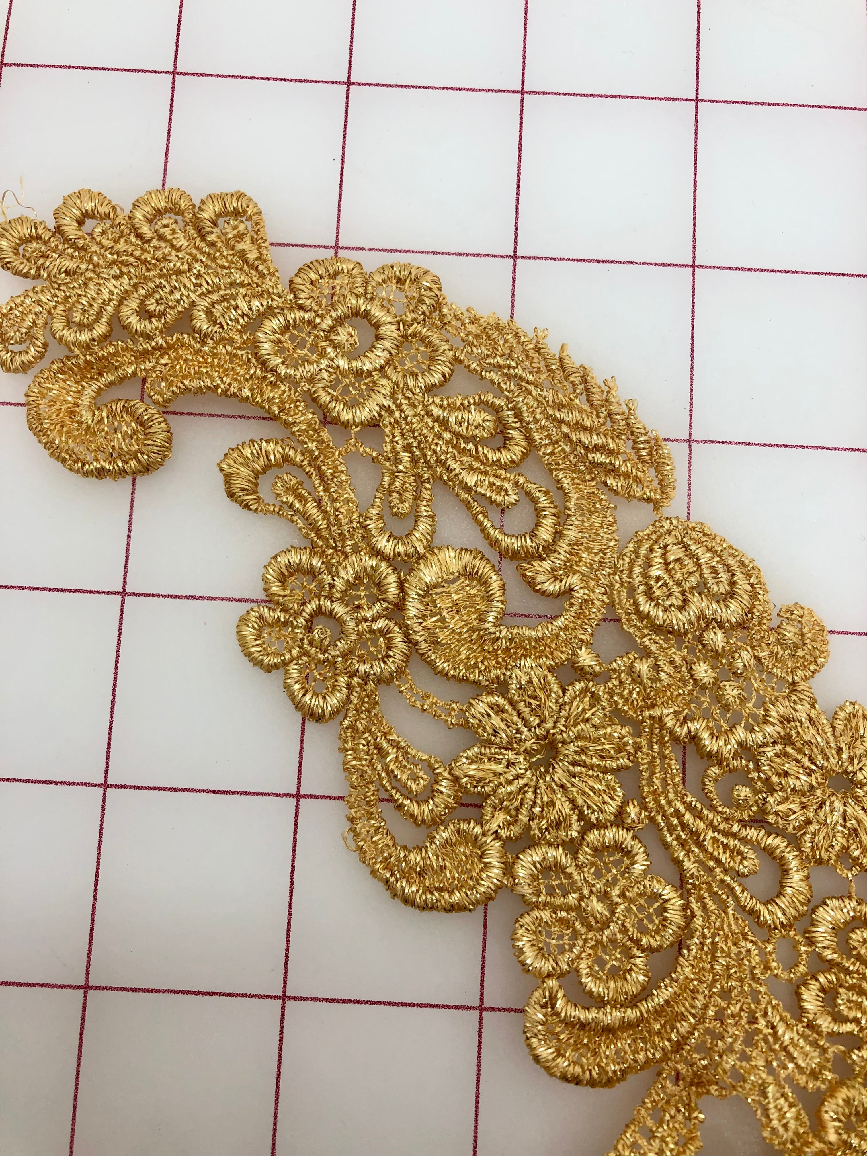 Elegant Bright Gold Venise Lace Applique - Premium Embellishment for Wedding Dresses, Bridal Gowns & DIY Craft Projects