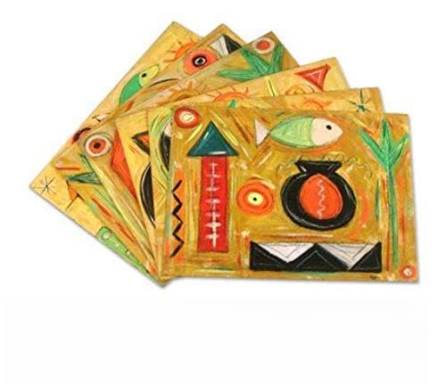 Handmade Wooden Placemats and Coasters Set for 6 - Earthtone 'Fish Journeys' Design by NOVICA | Eco-Friendly Dining Table Decor for Home, Restaurant, and Gift Giving