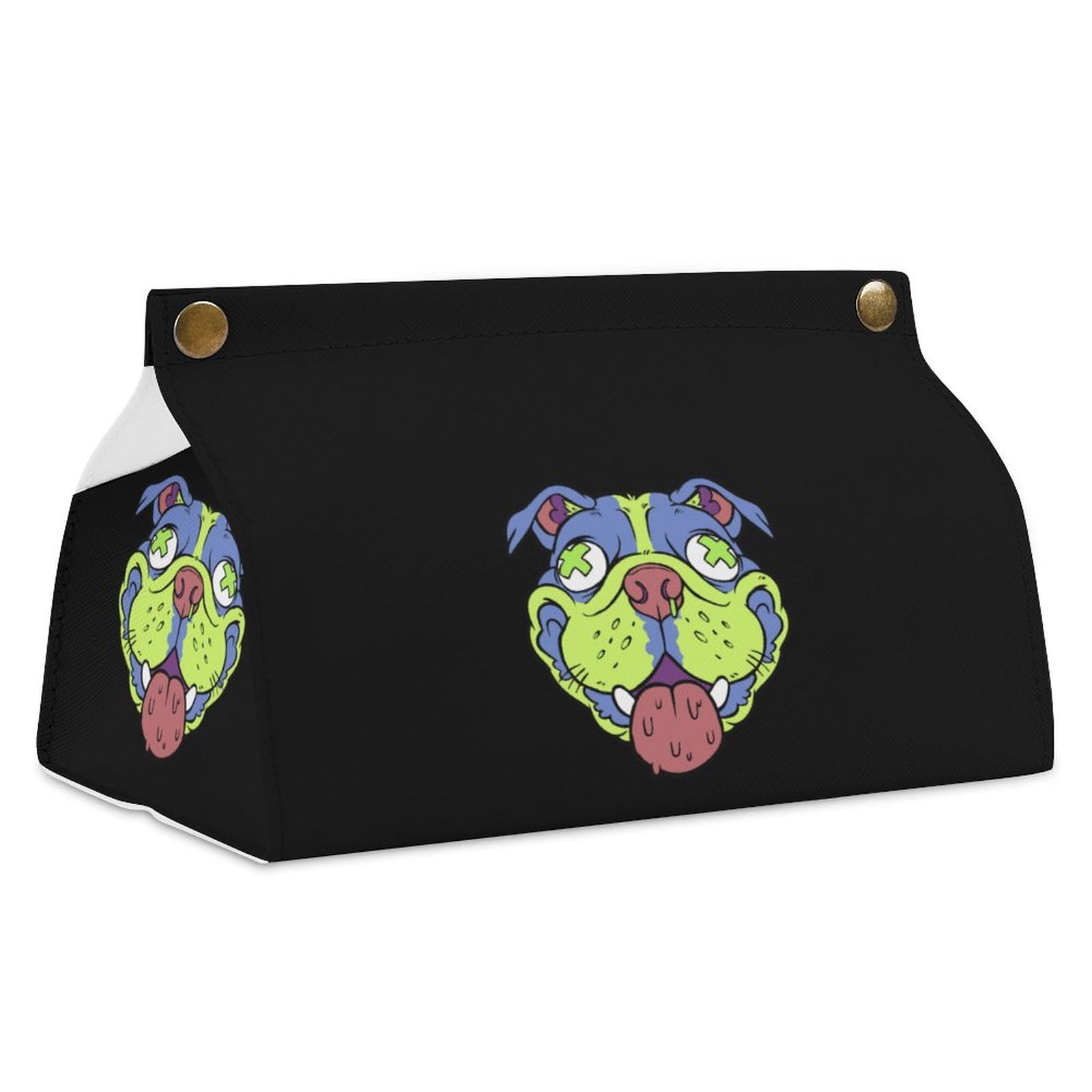 Colorful PU Leather Dog Head Tissue Box Cover - Decorative Rectangle Tissue Holder for Living Room, Bedroom & Office Desk Organizer