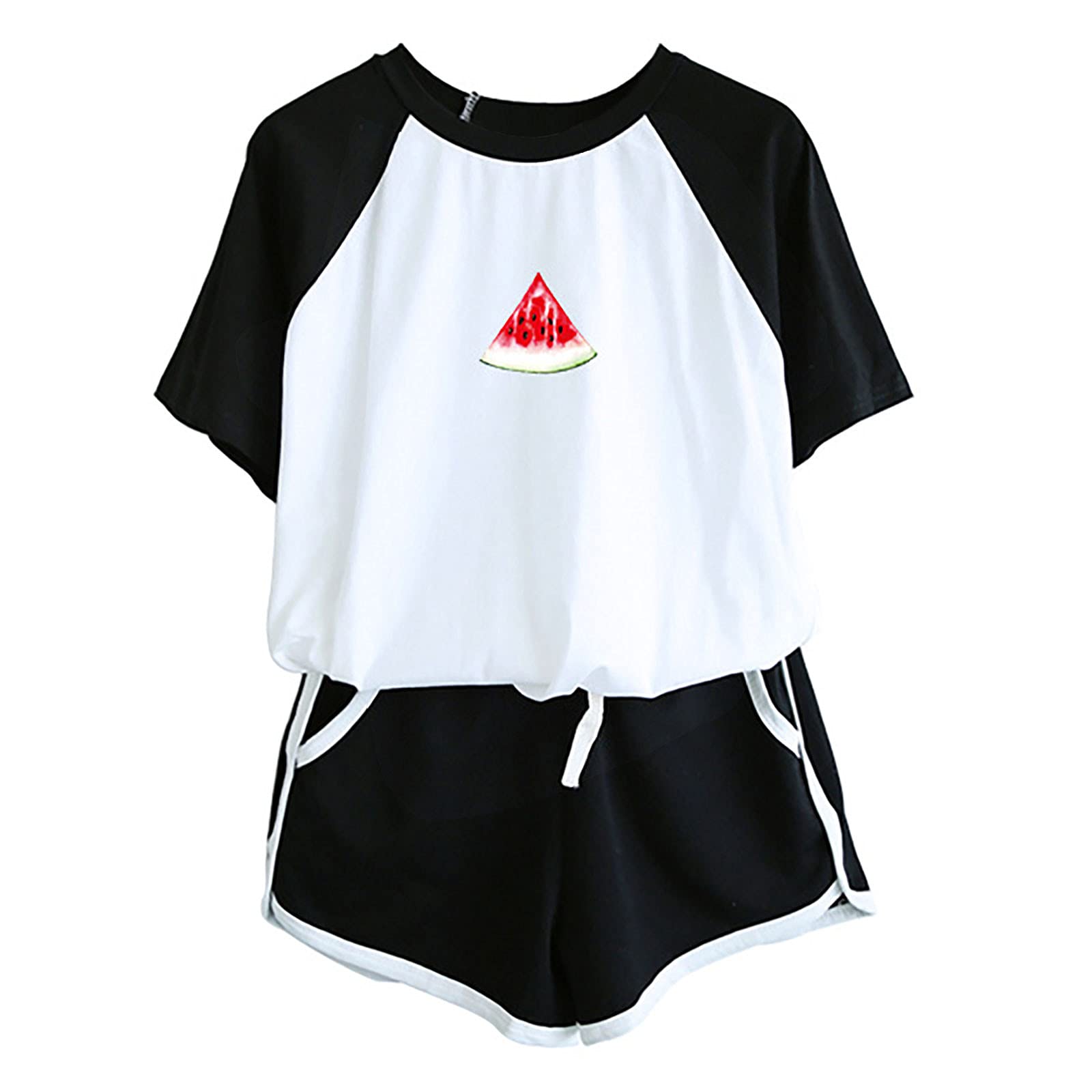 Women's Denim Shorts & T-Shirt Set - 2 Piece Outfit with Drop Sleeves, O-Neck & Paneled Design | Casual Summer Wear for Beach, Shopping & Street Style