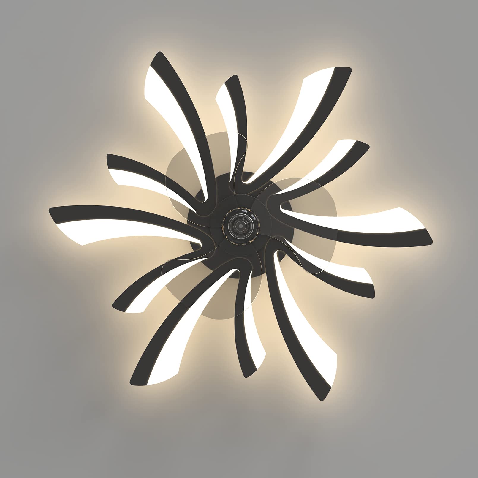 **6-Light LED Ceiling Fan with Remote Control & Dimmable Light - Quiet Bedroom Fan Lamp for Dining Room, Living Room & Bedroom - Modern Black Design (B Fan Light)**