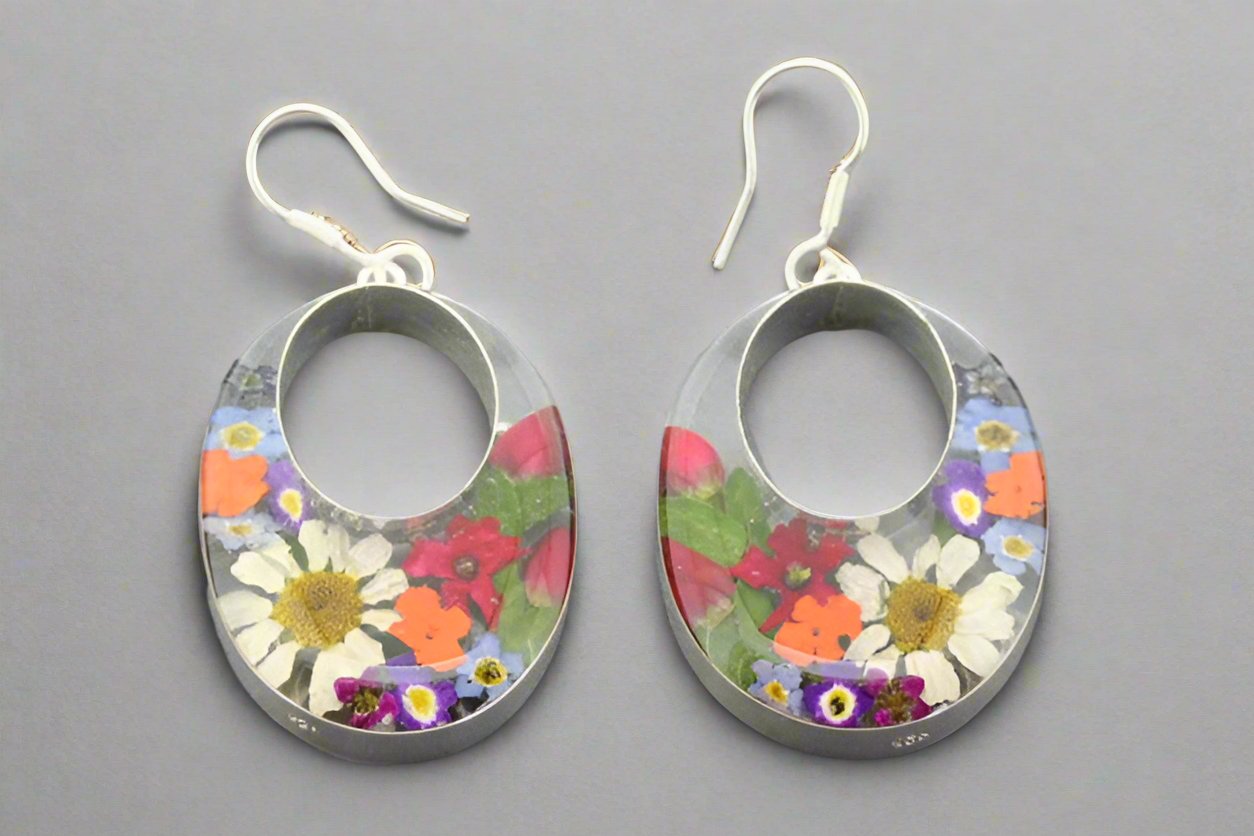 Handmade Resin Flower Earrings - Large Oval Cutout Design for Women | Perfect for Weddings, Parties & Everyday Wear