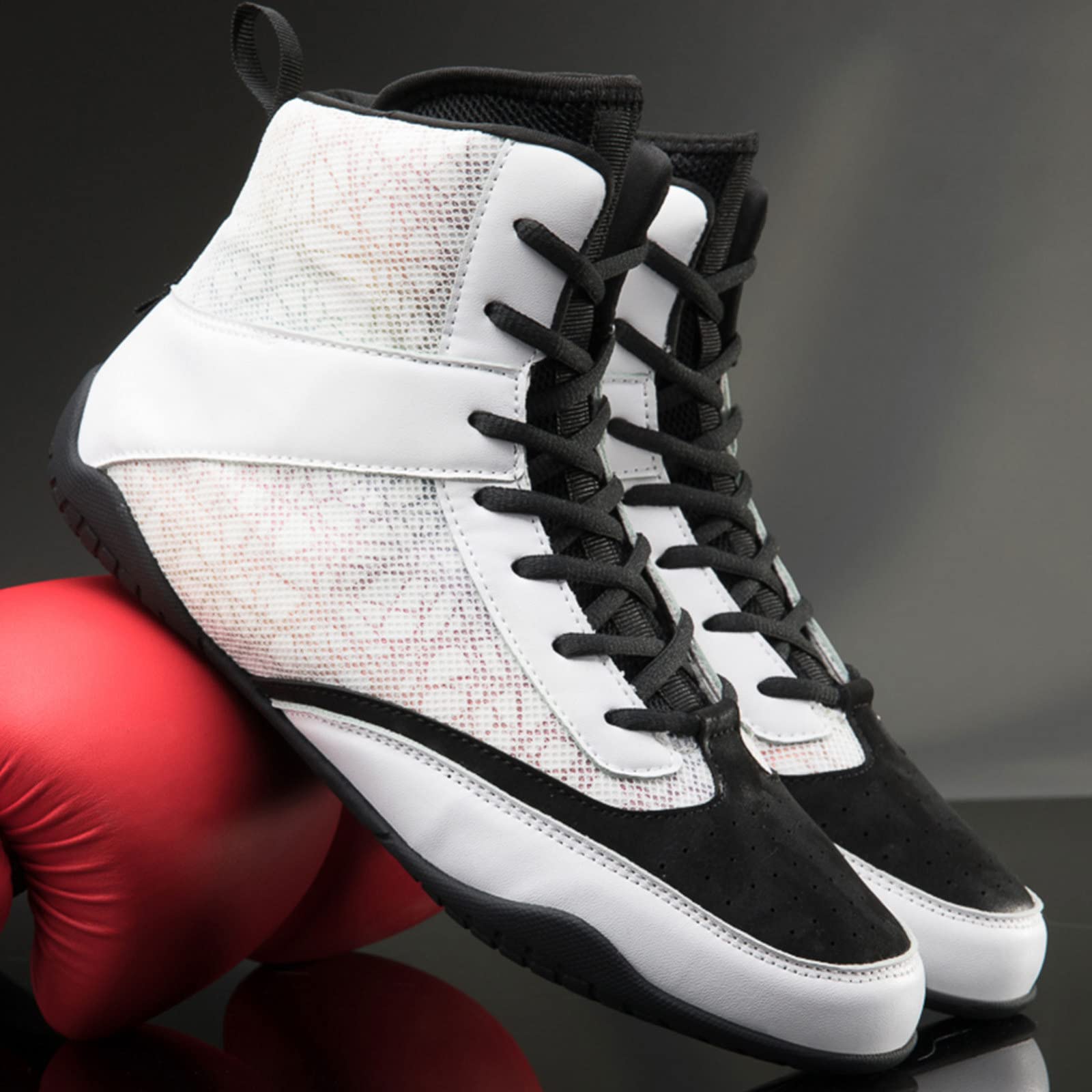 EMDPBD Men's Boxing Shoes for Sparring, Combat Training, Wrestling & Gym Workouts - Lightweight & Durable White Boxing Footwear (Size 6.5) - Perfect for Boxing Rings, MMA Training & Weightlifting