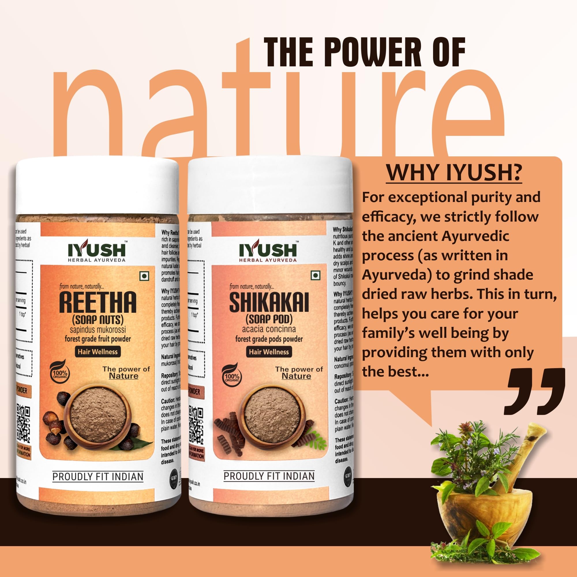 IYUSH Herbal Ayurveda Reetha Powder & Shikakai Powder for Hair Growth - 500g | Natural Hair Mask for Dry & Frizzy Hair | Volumizing Hair Powder | Herbal Hair Wash | Promotes Stronger & Healthier Hair | Perfect for DIY Hair Treatments & Scalp Care
