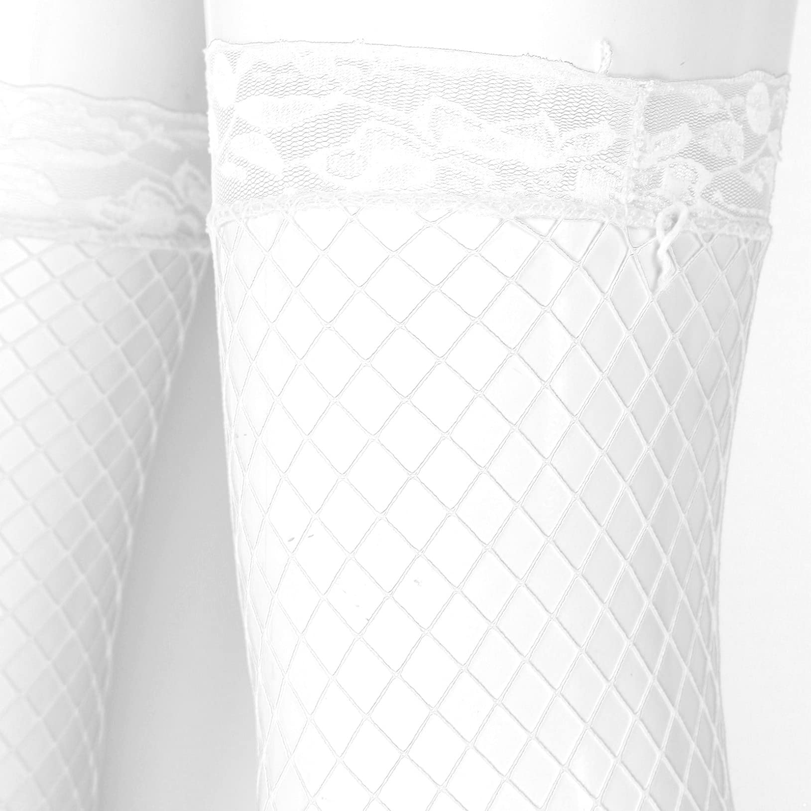 Freebily Men's Fishnet Lace Trim Stockings - Hollow Out Mesh Thigh-High Socks for Nightwear & Cosplay - Sexy Gothic Fashion Accessories for Parties, Halloween & Lingerie Outfits
