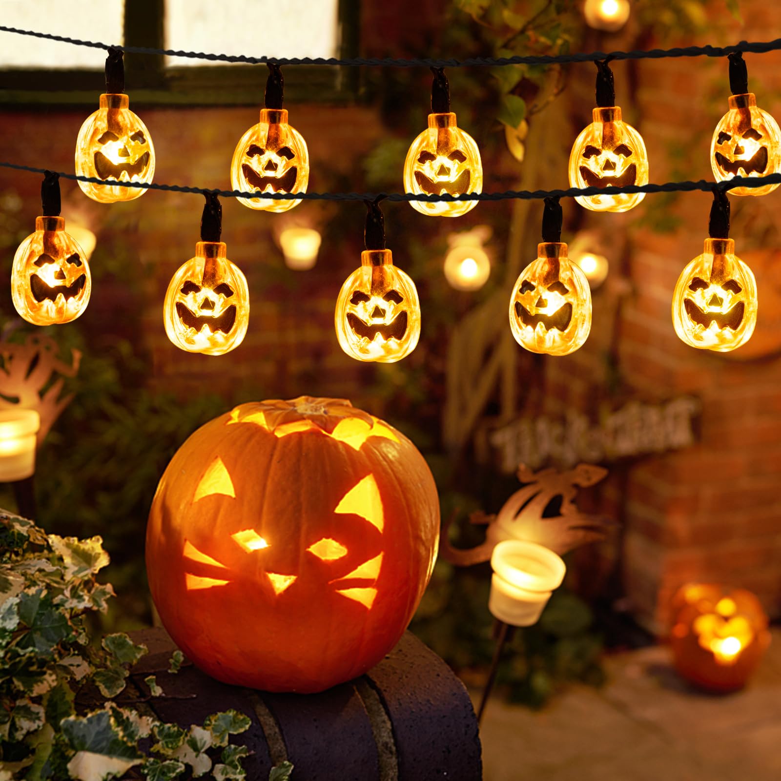 2 Pack Halloween Pumpkin Lights - 3D Orange Jack-O-Lantern 20 LED Battery Operated String Lights for Indoor Outdoor Halloween Party Decorations | Perfect for Bedroom, Home, Garden, Porch, and Holiday Decor | Creates Spooky Atmosphere for Trick-or-Treating and Halloween Celebrations