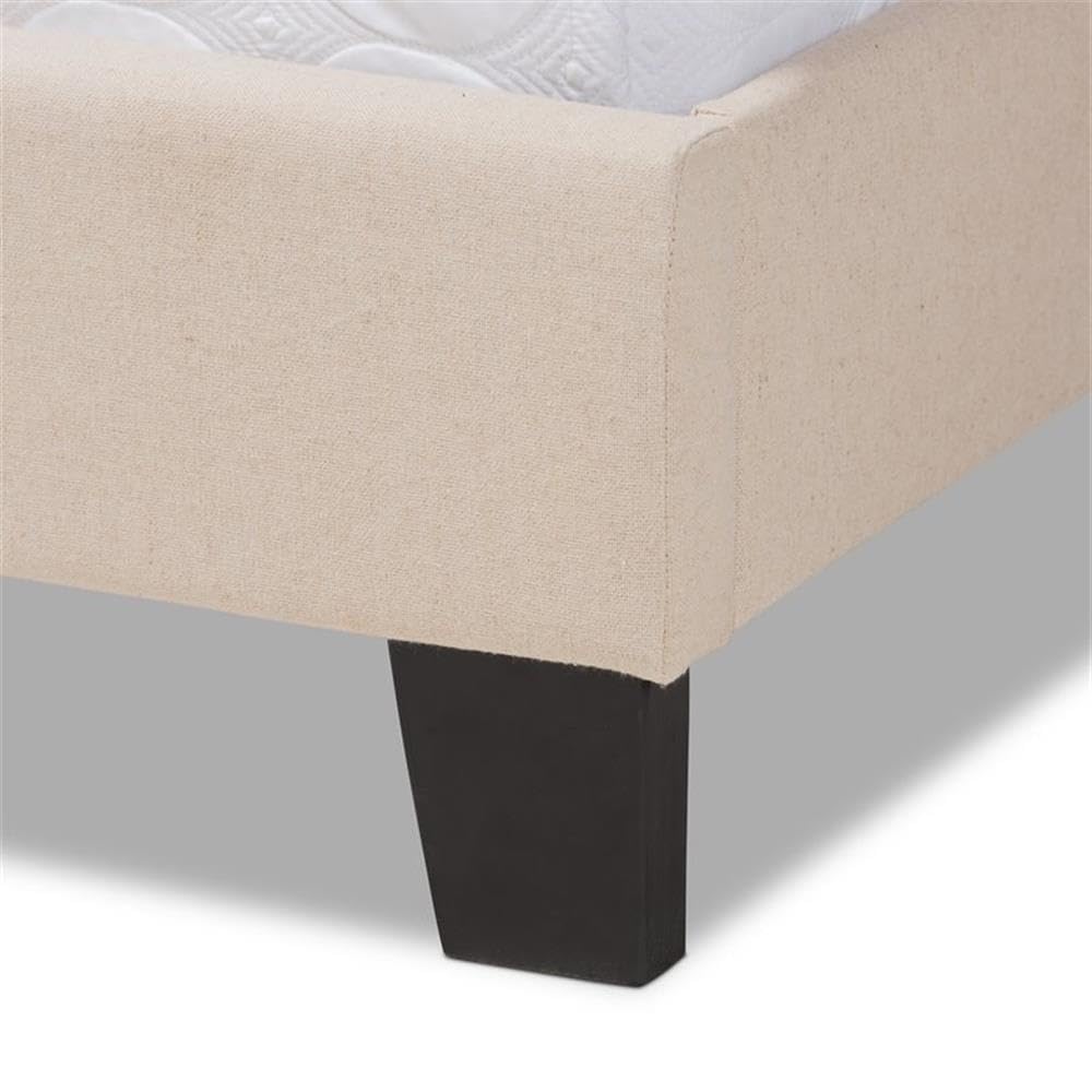 BOWERY HILL Full Size Beige Linen Upholstered Panel Bed with Nailhead Trim - Modern Bedroom Furniture for Master Bedroom, Guest Room & Apartment Decor