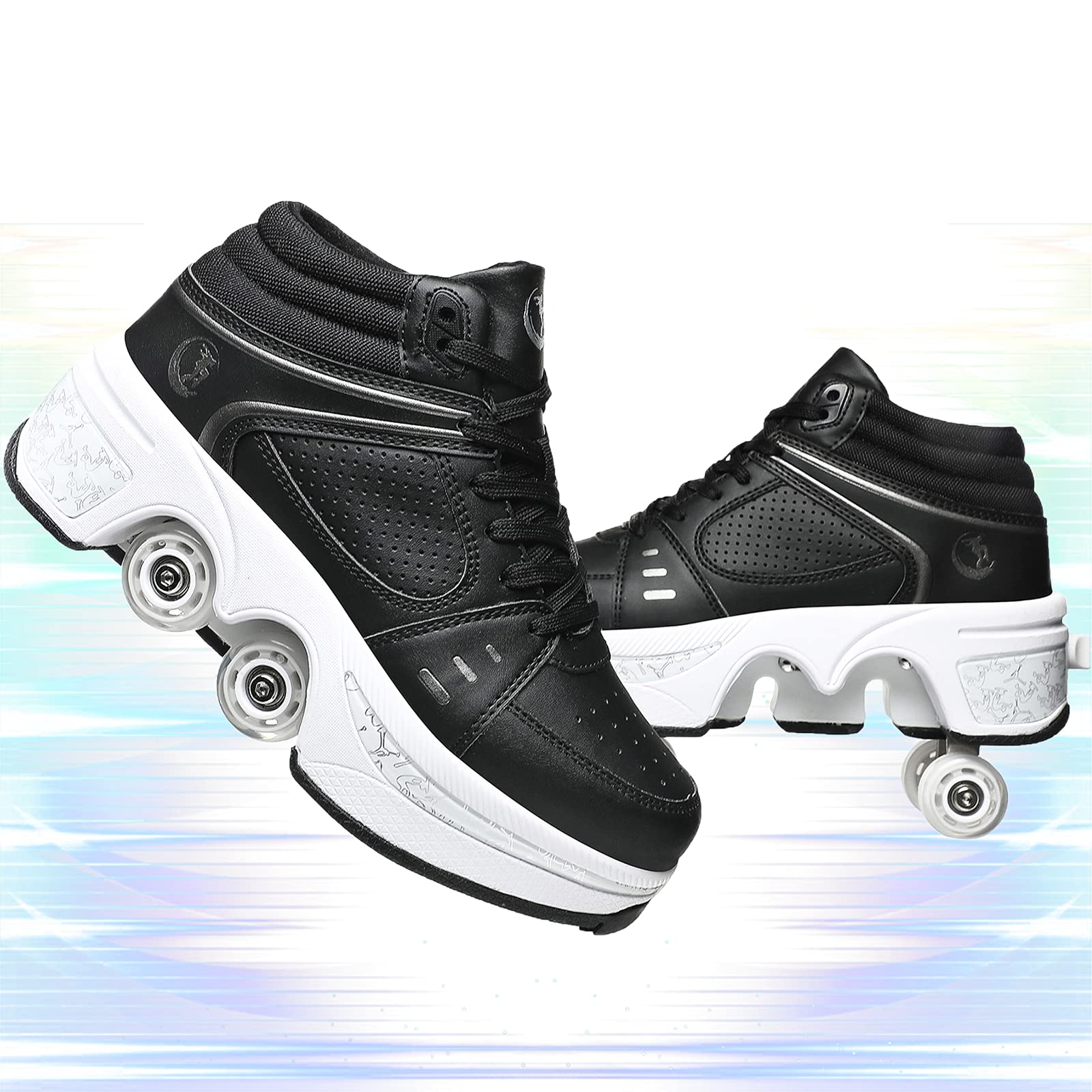 YUNWANG Double-Row 4 Wheel Roller Skates for Men & Women - Convertible Inline Skating Shoes to Automatic Walking Shoes | Perfect for Parkour, Commuting & Urban Adventures