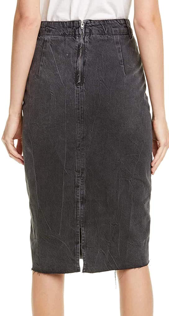 Free People Elisa Pencil Ripped Denim Skirt for Women - Black Distressed High Waist Mini Skirt | Vintage Style Denim Skirt for Casual Outfits, Date Night & Streetwear Fashion