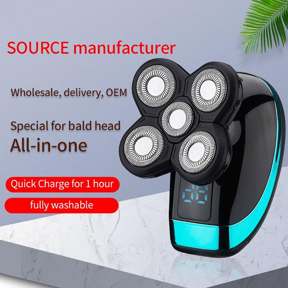 5-in-1 Electric Head Shaver for Bald Men - Rechargeable Wet/Dry Waterproof Razor with LCD Display | Perfect for Beard Trimming, Shaving & Travel Use