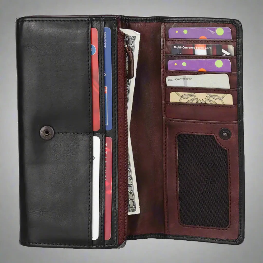 MET Women's Two Tone Leather Clutch Wallet - Stylish Crossbody Purse for Evening Parties & Date Nights