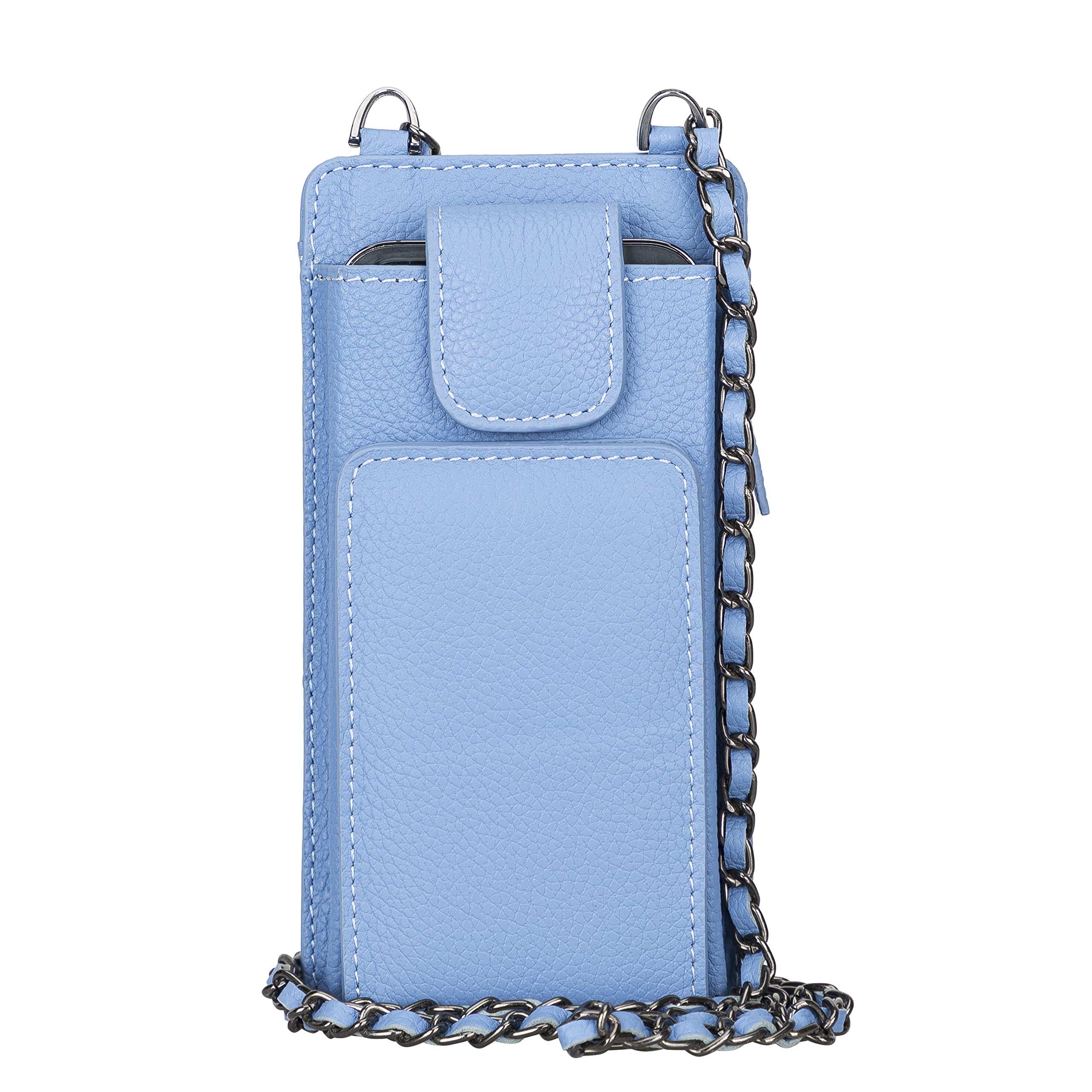 Crossbody Phone Case for iPhone 15 Pro Max & Samsung S24 - Light Blue Shoulder Strap Wallet Case | Hands-Free Convenience for Travel, Shopping & Outdoor Activities