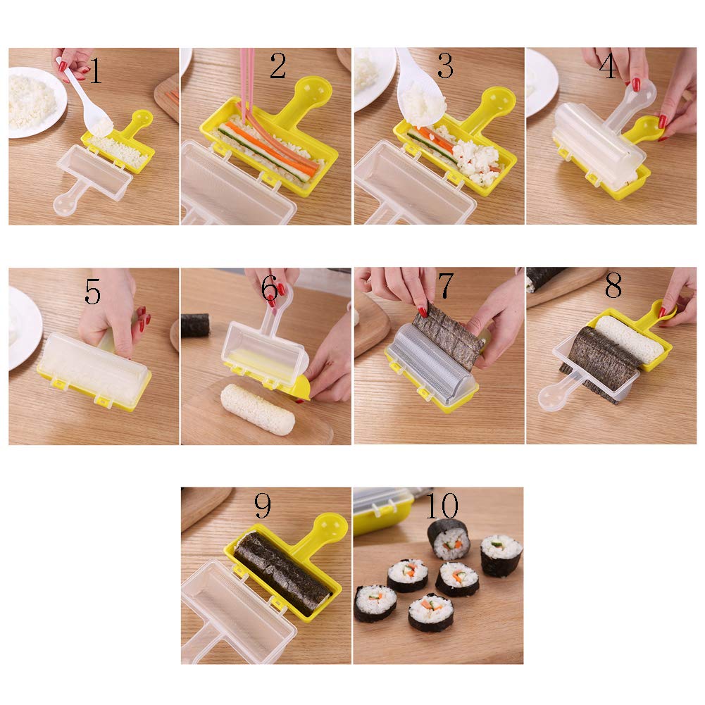 Premium Sushi Maker Kit - 4-in-1 Sushi Mold, Rice Ball Maker & Kitchen Tool Set for Homemade Sushi (Yellow) | Perfect for Meal Prep, Party Platters & Japanese Cooking at Home