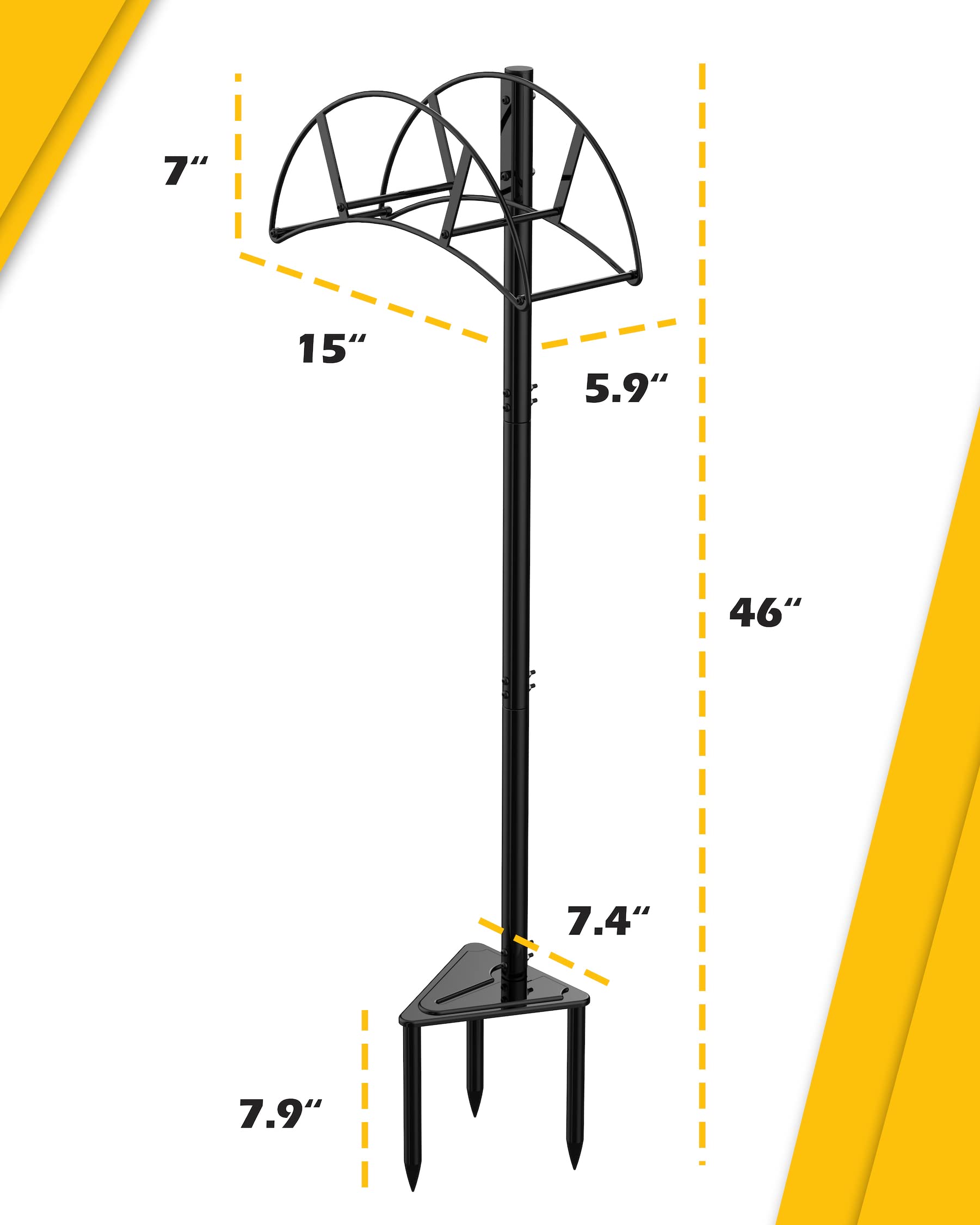 Suchek Heavy Duty Metal Garden Hose Holder Stake - Freestanding In-Ground Water Hose Stand & Organizer for Outdoor Yard Use (Black) - Perfect for Lawn, Garden, and Backyard Watering