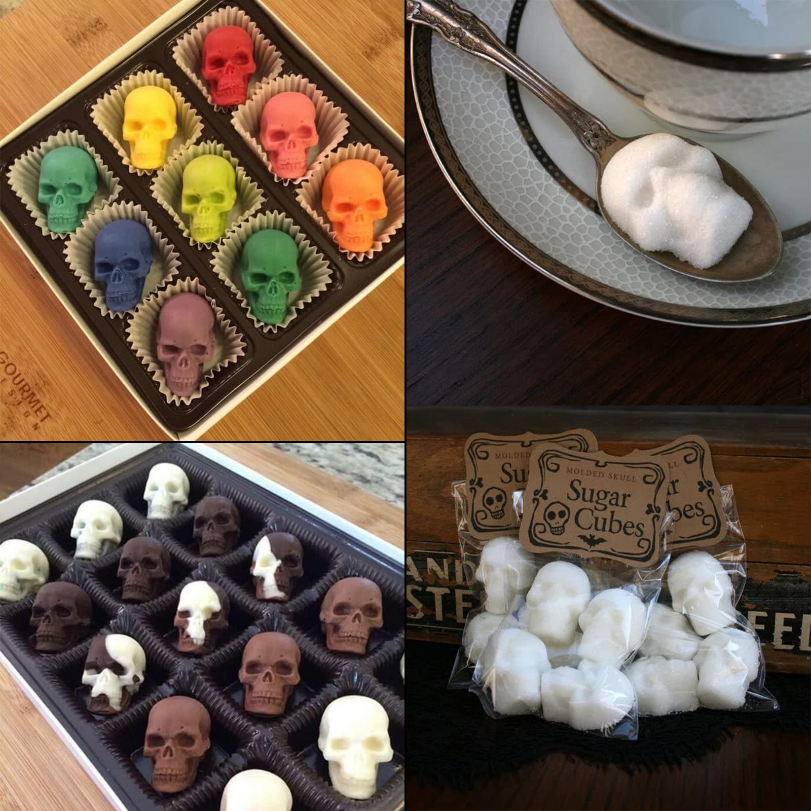 HUAKENER 2 Pack Silicone Skull Candy Molds with Droppers - Food Grade Chocolate, Jelly, Ice Cube & Resin Casting Molds for Halloween Treats, DIY Crafts & Dog Snacks - Perfect for Party Decorations & Baking Projects