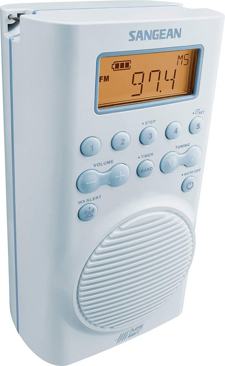 SANGEAN SG-100 Portable AM/FM Weather Alert Radio - Waterproof Shower Radio for Bathroom, Poolside, Beach & Outdoor Activities