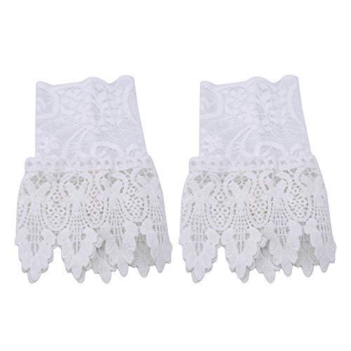 2 Pairs Women's Fake Arm Sleeves - White & Black Organza Pleated Cuff Lace Hollow Hook Arm Warmers | Elegant Goddess Style Accessories for Outdoor Activities, Cosplay & Fashion