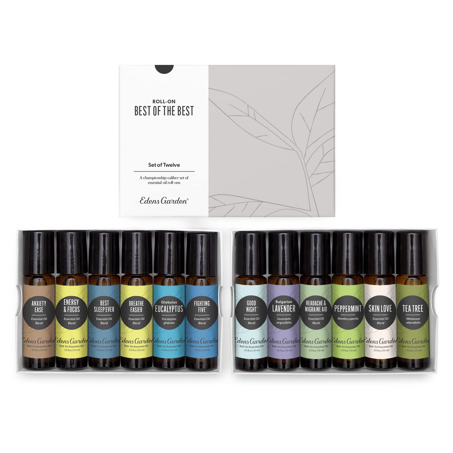 Edens Garden Best of the Best Essential Oils Roll-On Set - 12 Pack (10ml Each) | 100% Pure Therapeutic Grade Aromatherapy Oils Including Lavender, Lemon, Peppermint | Undiluted for Relaxation, Stress Relief & Wellness | Perfect for Diffusers, Massage, Yoga & Home Spa