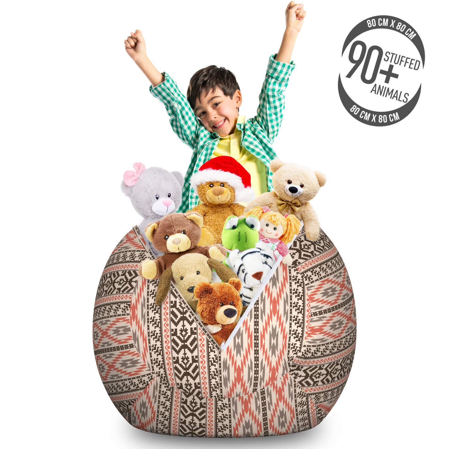 Ambesonne Southwestern Toy Storage Bag Chair - Large Washable Stuffed Animal Organizer with Ikat Style Prehistoric Art Design, Multicolor - Perfect for Kids' Room, Playroom & Nursery Organization