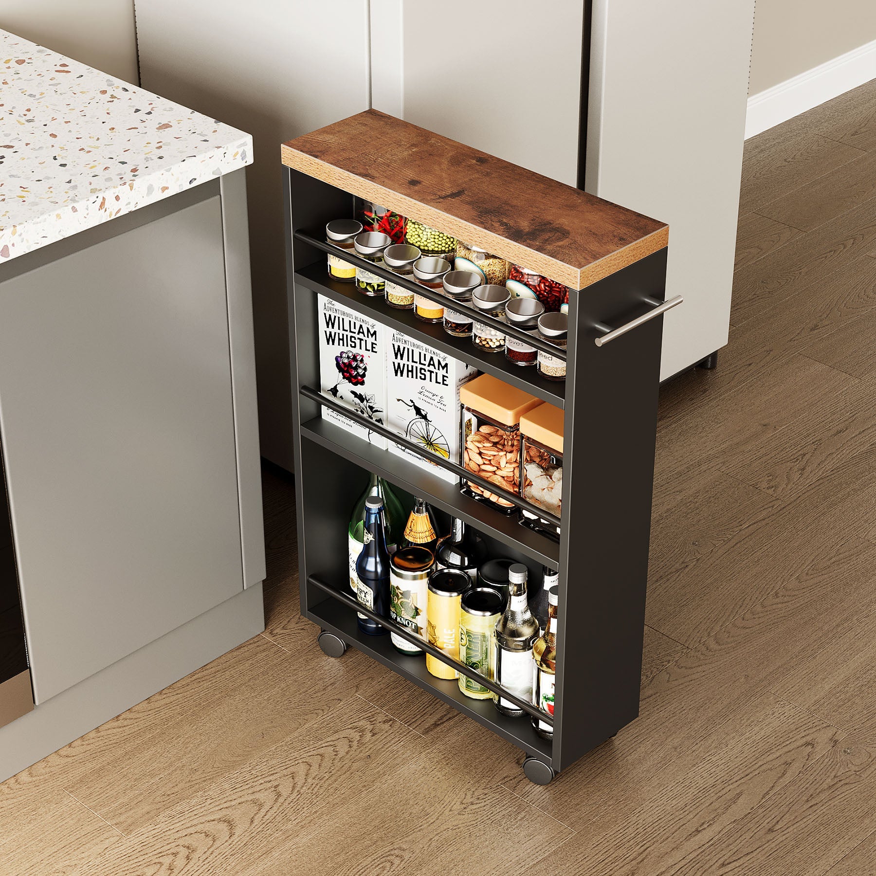 4 Tier Rolling Storage Cart - Slim Narrow Kitchen Organizer with Wheels for Small Spaces | Perfect for Pantry, Bathroom, Bedroom & Office Organization