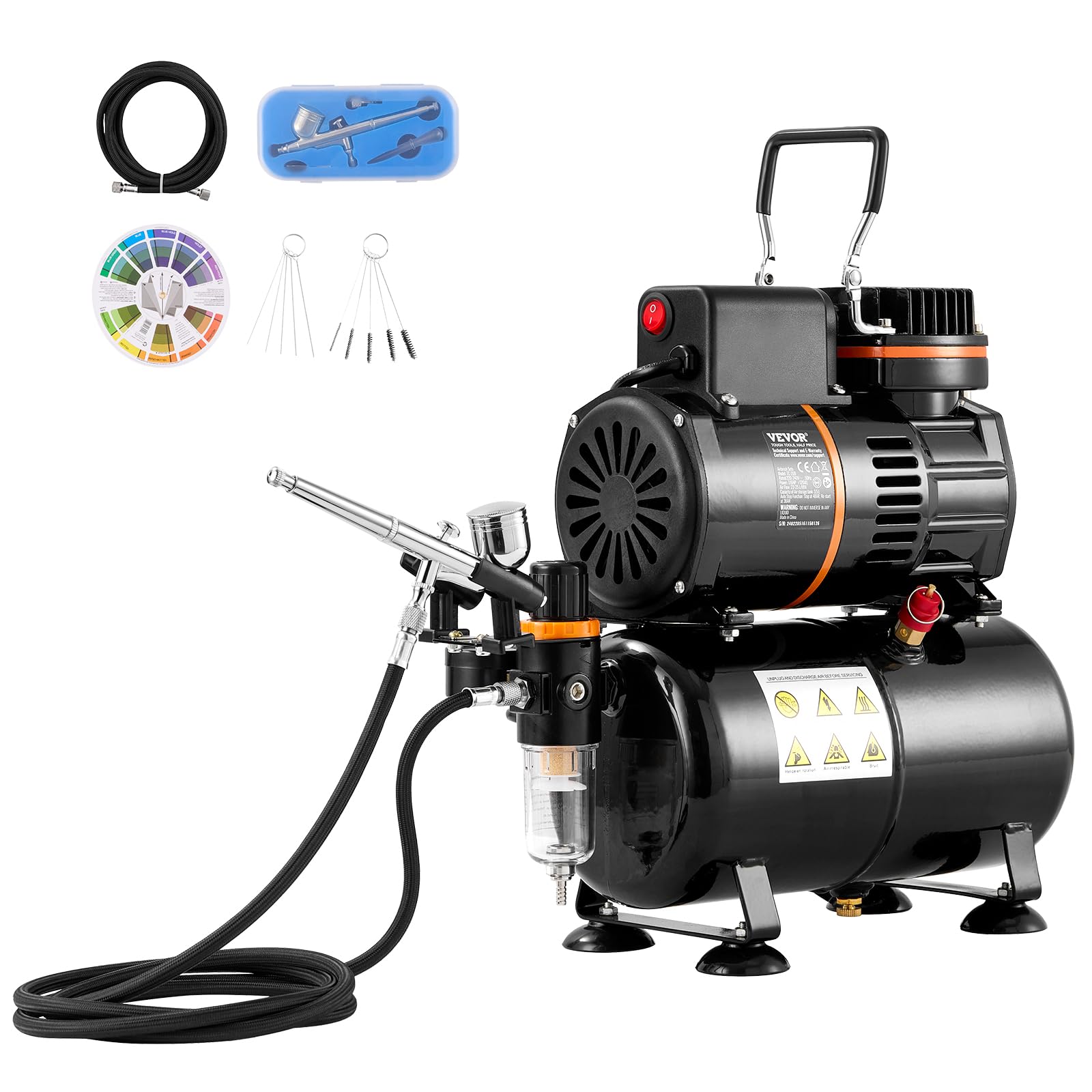 VEVOR Airbrush Kit with 3.5L Air Storage Tank - Dual Fan Air Compressor System & 0.3mm Tip Airbrush for Art, Nail, Cookie & Tattoo Design - Includes Holder, Color Mixing Wheel & Cleaning Brush Set - Perfect for DIY Crafts, Cake Decorating & Professional Body Art