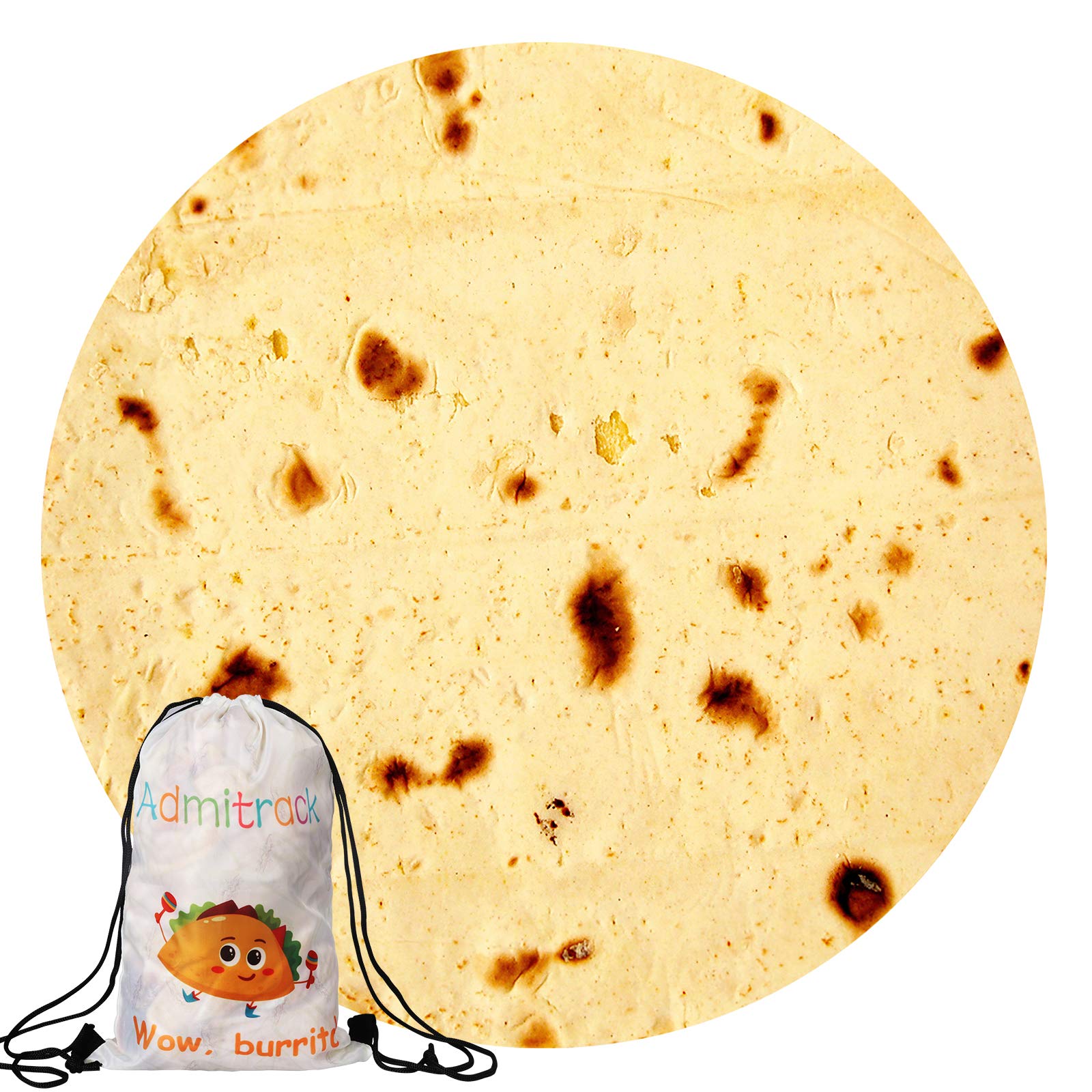 **Admitrack Burrito Tortilla Blanket - Soft Flannel Wrap Blanket, Giant Flour Tortilla Throw for Adults, Kids & Baby - Funny Food-Themed Novelty Blanket for Cozy Movie Nights, Camping & Gifts**