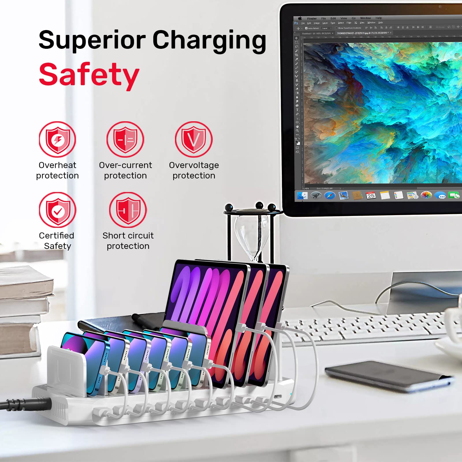 Unitek 120W 10-Port USB C Charging Station | Multi-Device Fast Charger for iPhone, iPad, Smartphones & Tablets | UL Certified | Perfect for Office, Home & Travel Use