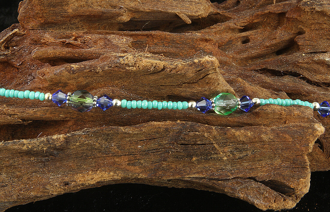 Turquoise Sapphire Blue Beaded Anklet for Women - Handmade Bohemian Adjustable Ankle Bracelet - Perfect for Beach, Summer & Boho Fashion