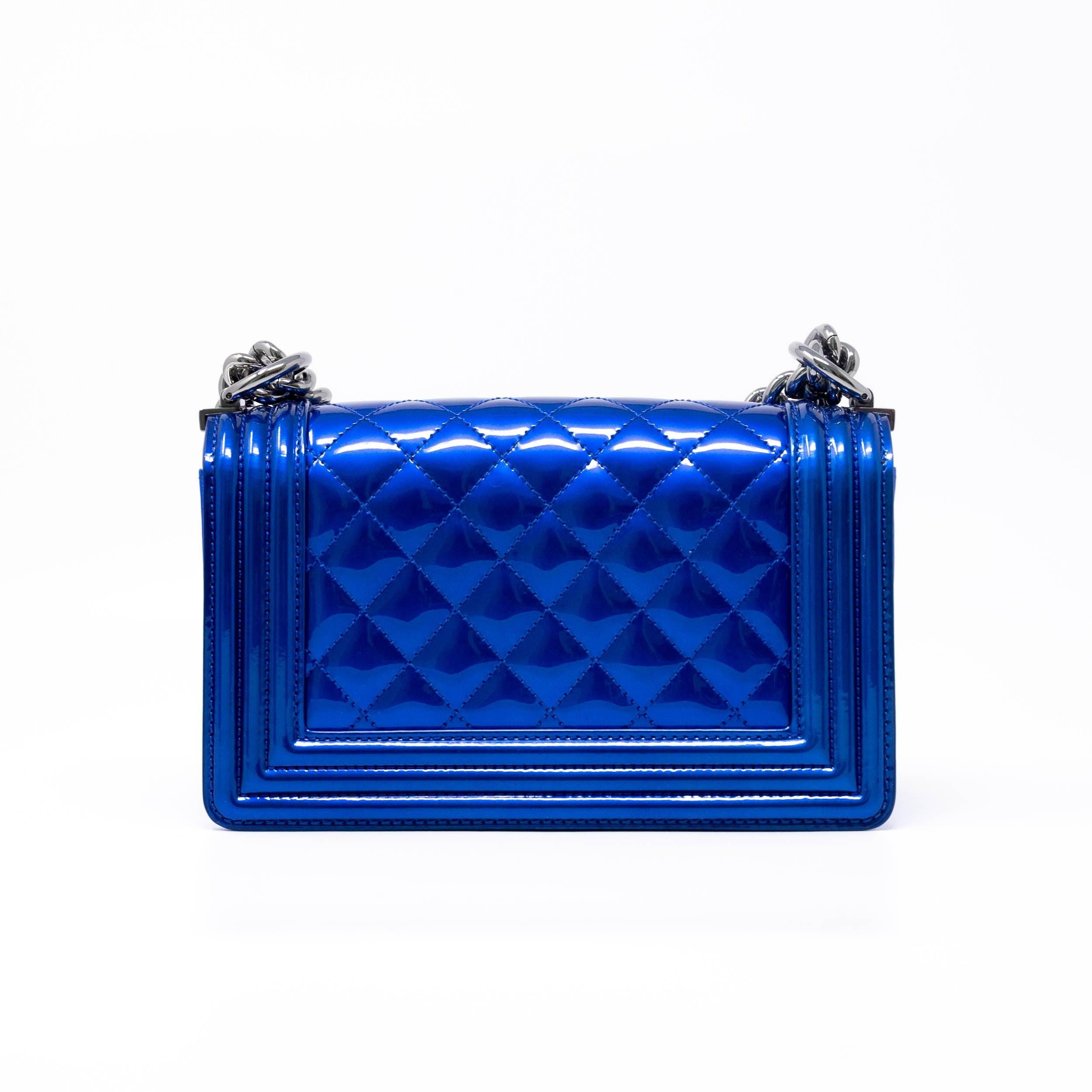 Chanel Blue Patent Leather Small Boy Bag - Luxury Crossbody Handbag for Women, Perfect for Parties, Dates & Special Occasions