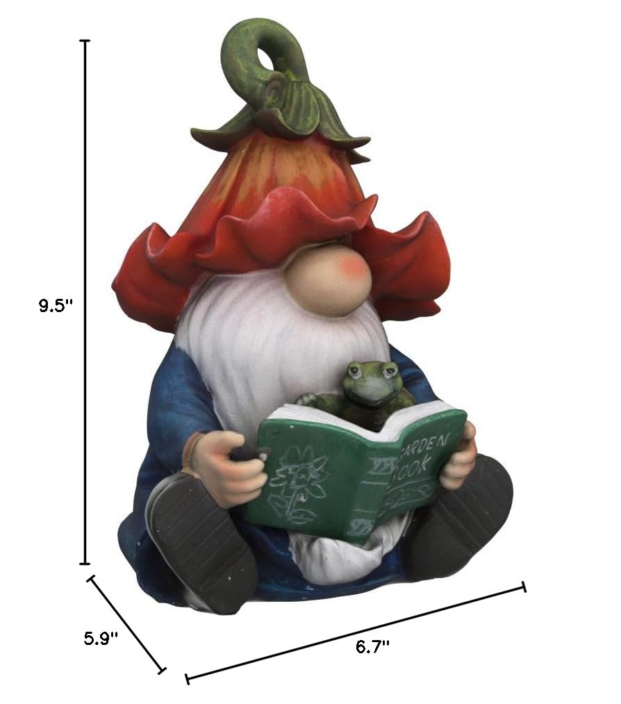 Solar LED Garden Gnome Statue - Resin Gnome Figurine Hugging Turtle Reading Book, Outdoor Decor for Patio, Yard, Lawn & Porch - Perfect Summer Garden Ornament Gift for Nature Lovers & Book Enthusiasts