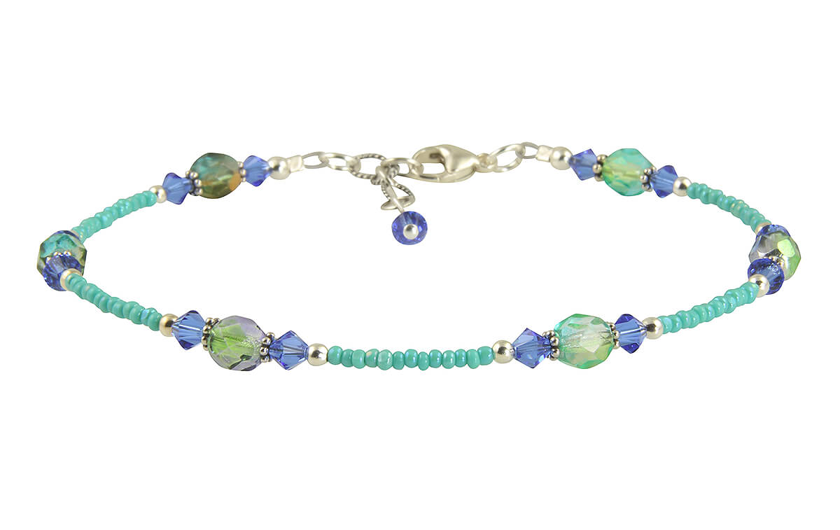 Turquoise Sapphire Blue Beaded Anklet for Women - Handmade Bohemian Adjustable Ankle Bracelet - Perfect for Beach, Summer & Boho Fashion